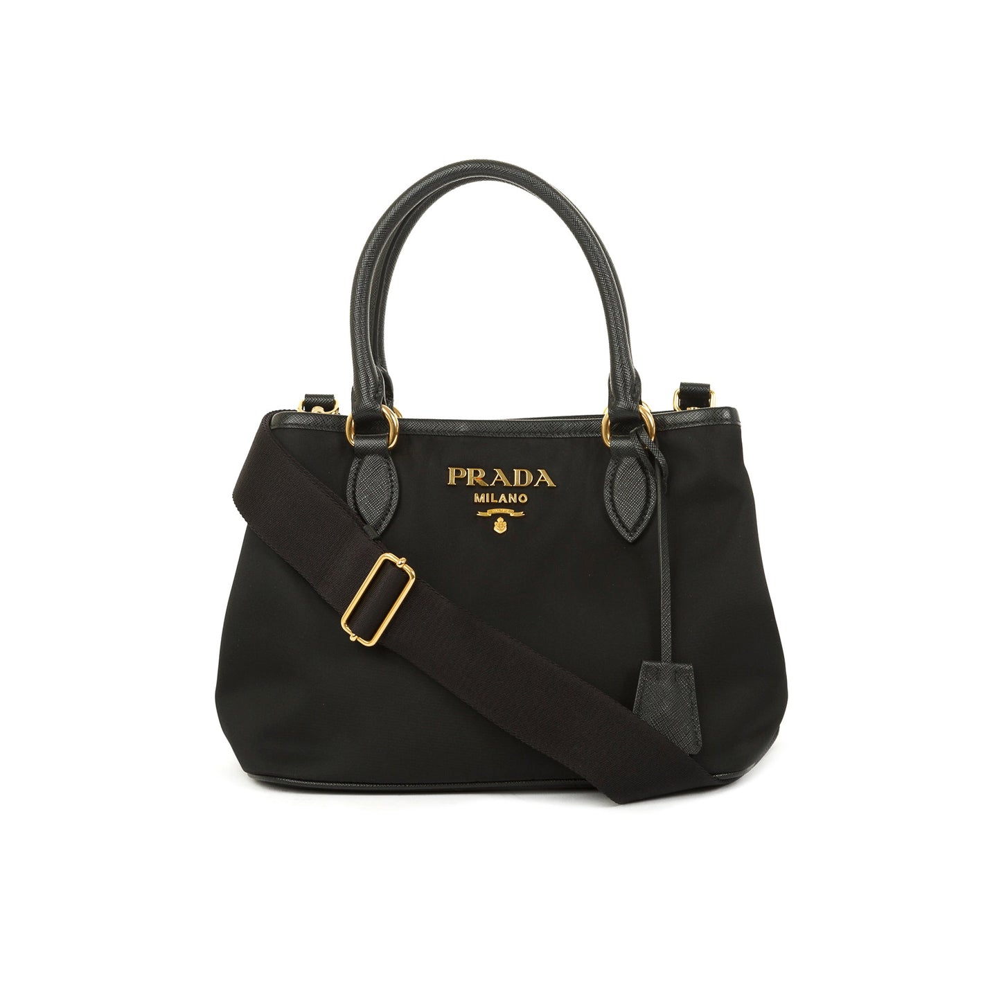 Prada Saffiano Trimmed Tessuto Satchel Handbag Leather Nylon Travel Bag