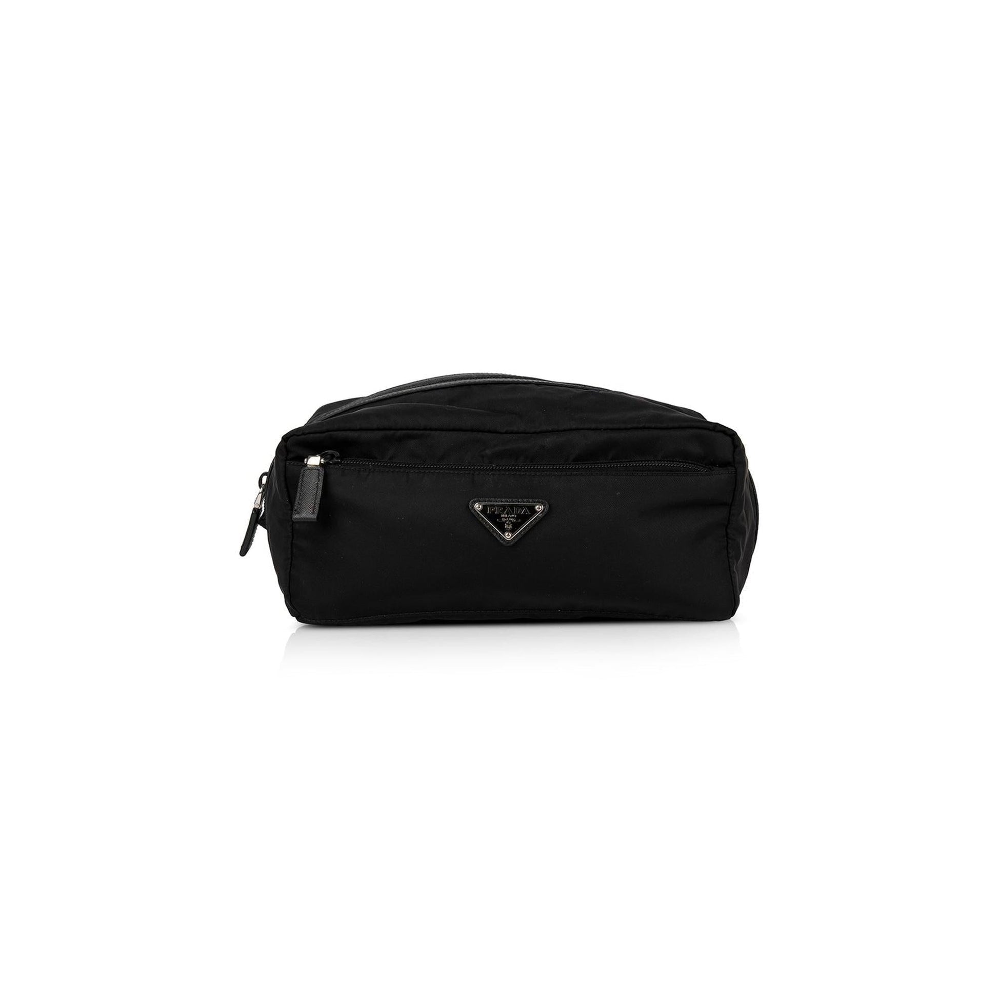 Prada Saffiano Trimmed Tessuto Toiletry Bag Leather Nylon Travel Bag