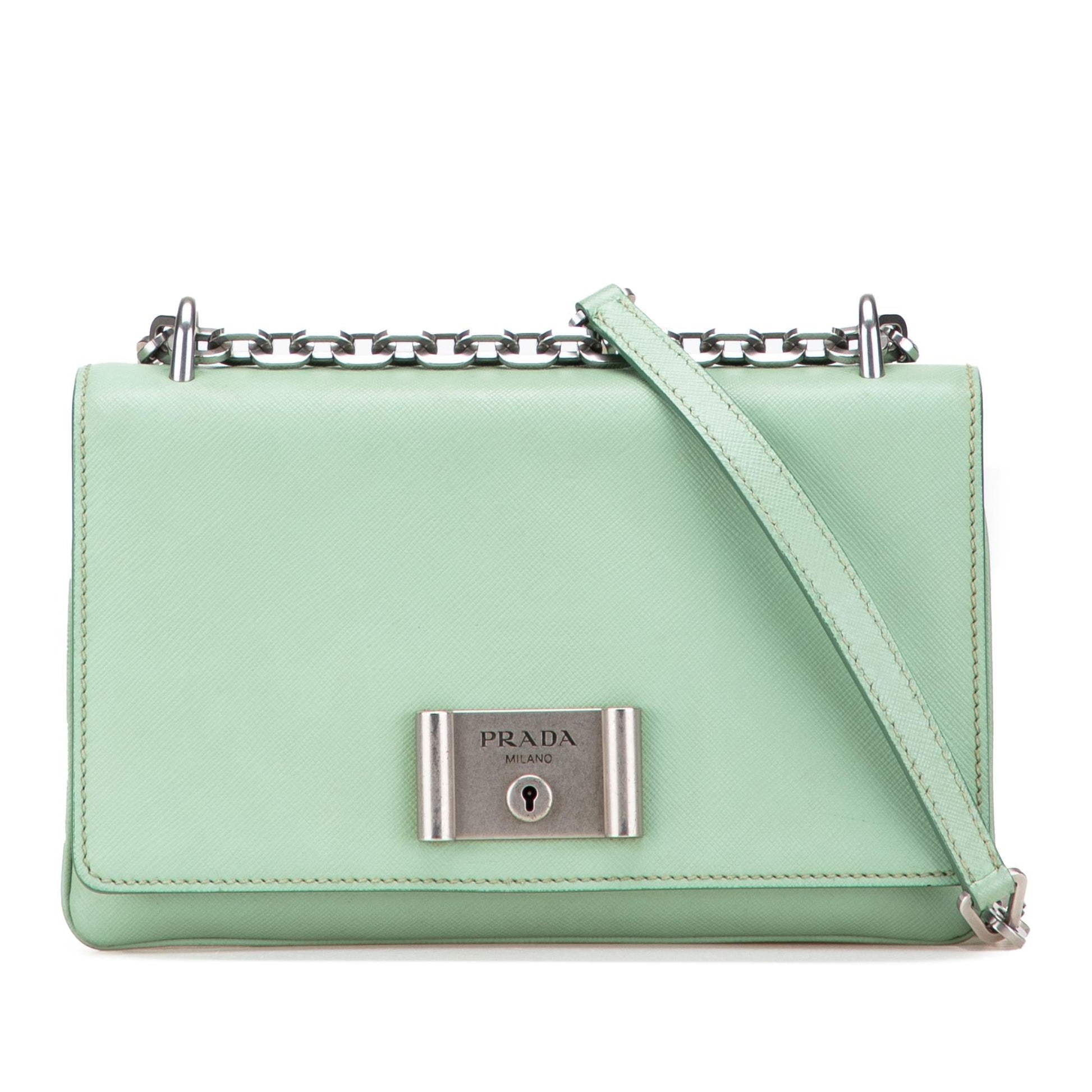 Prada Lux Lock Crossbody Bag Saffiano Chain Flap Chain Lock Flap