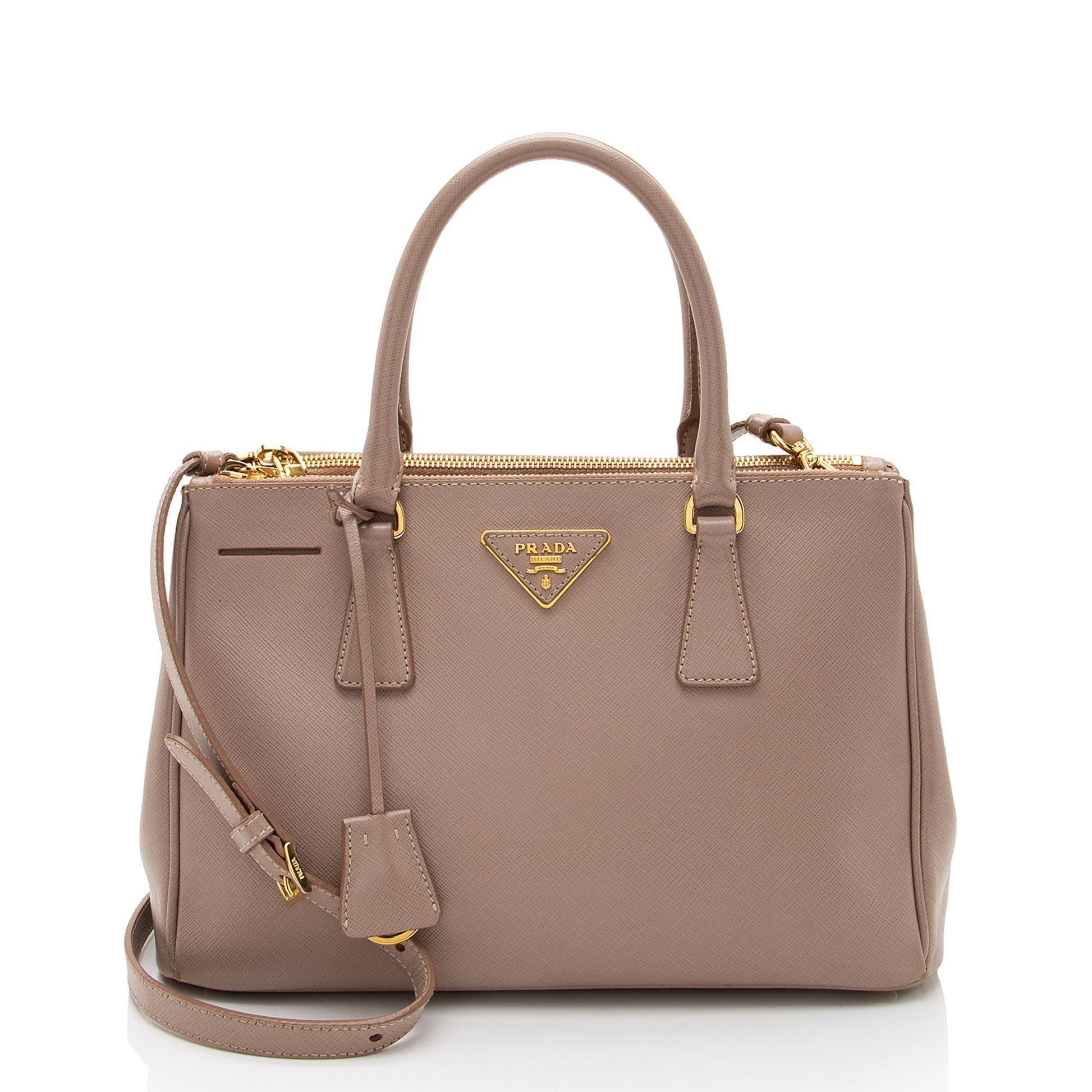 Prada Lux Double Tote Saffiano Small Zip Tote Bag