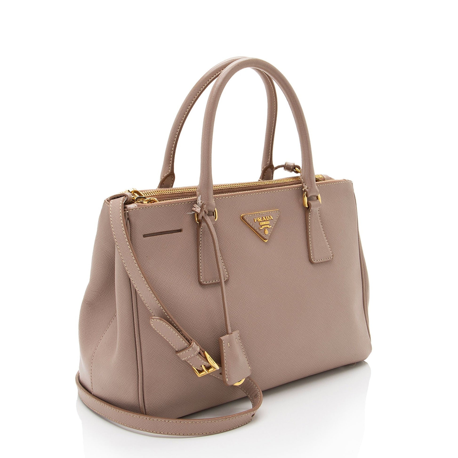 Prada Lux Double Tote Saffiano Small Zip Tote Bag