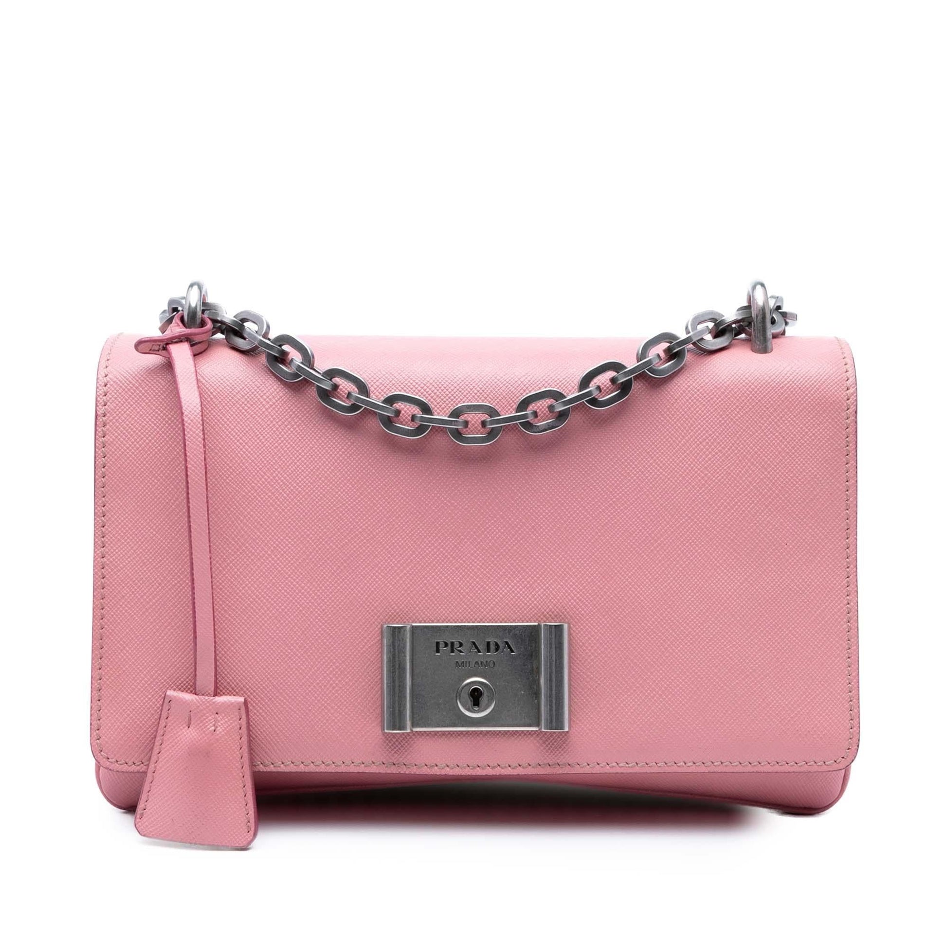 Prada Lux Lock Crossbody Bag Saffiano Chain Flap