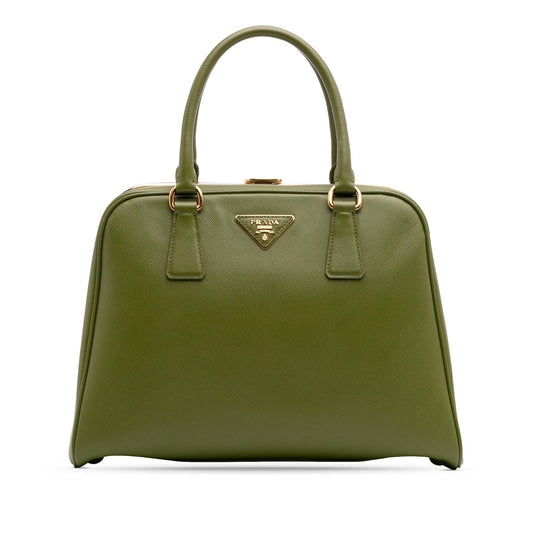 Prada Lux Pyramid Frame Handbag Saffiano Satchel Bag
