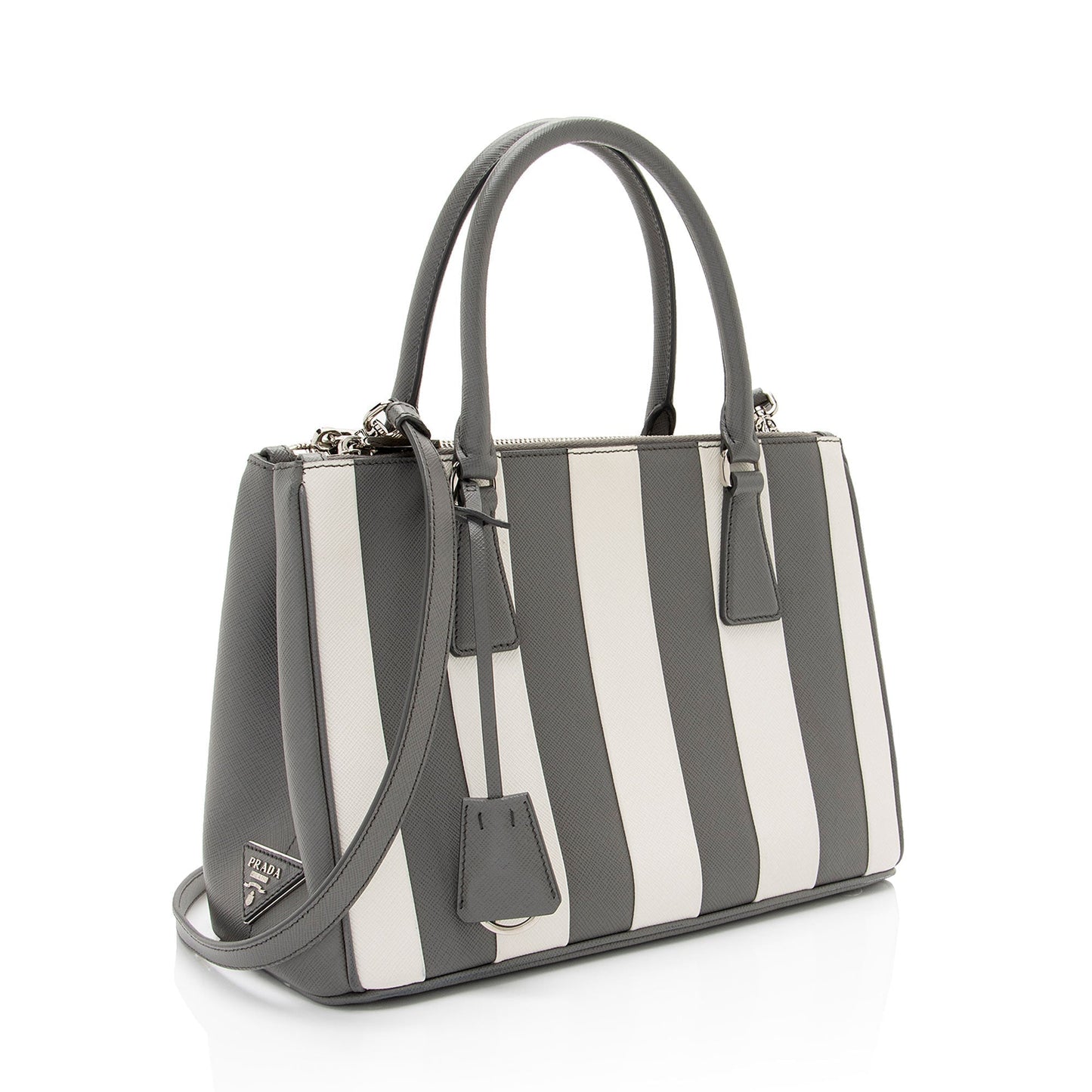 Prada Lux Striped Double Tote Shf Bg3Tlj Saffiano Small Zip Tote Bag