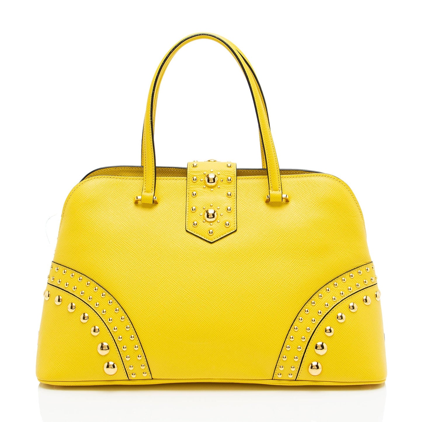 Prada Studded Turnlock Dome Satchel Saffiano Satchel Bag
