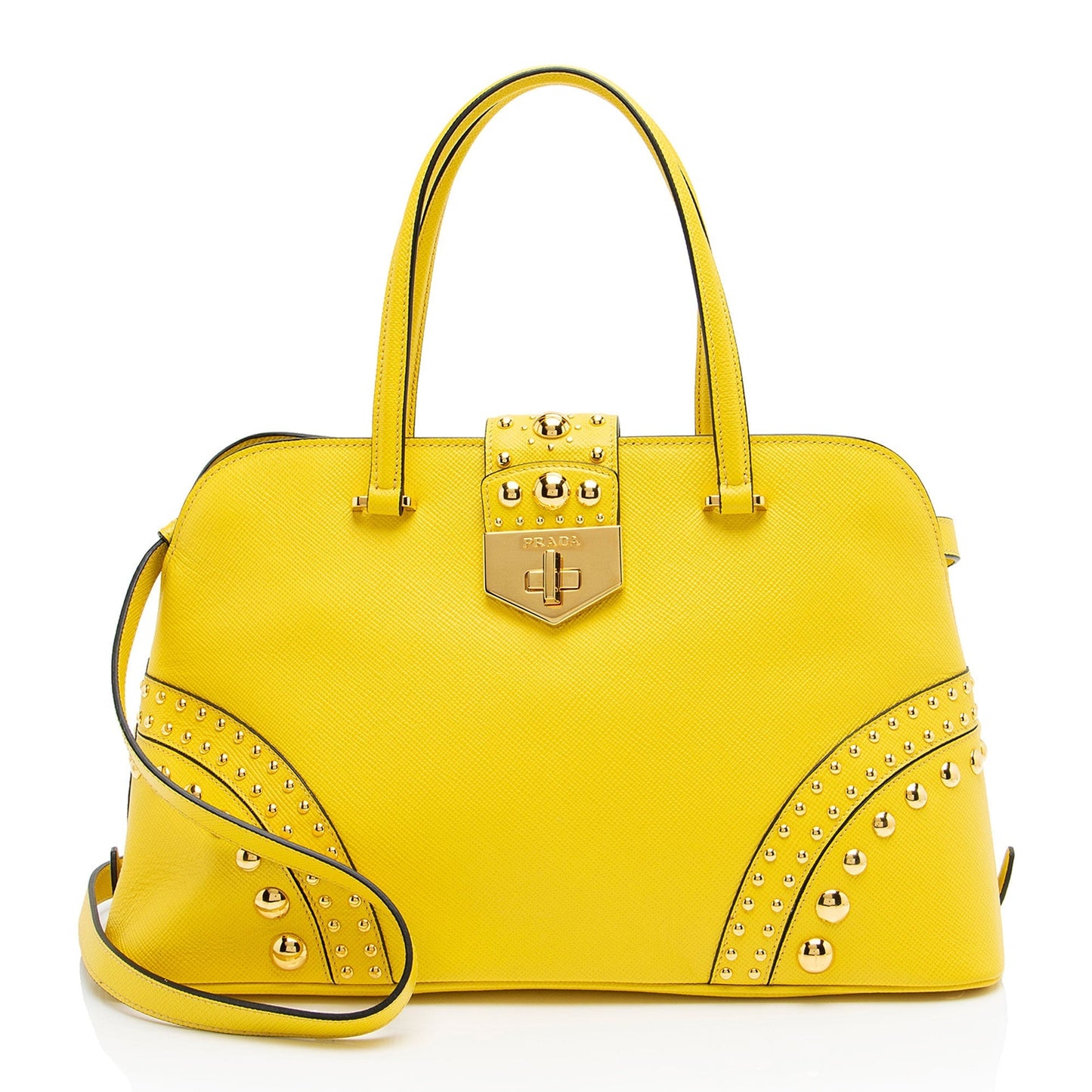 Prada Studded Turnlock Dome Satchel Saffiano Satchel Bag