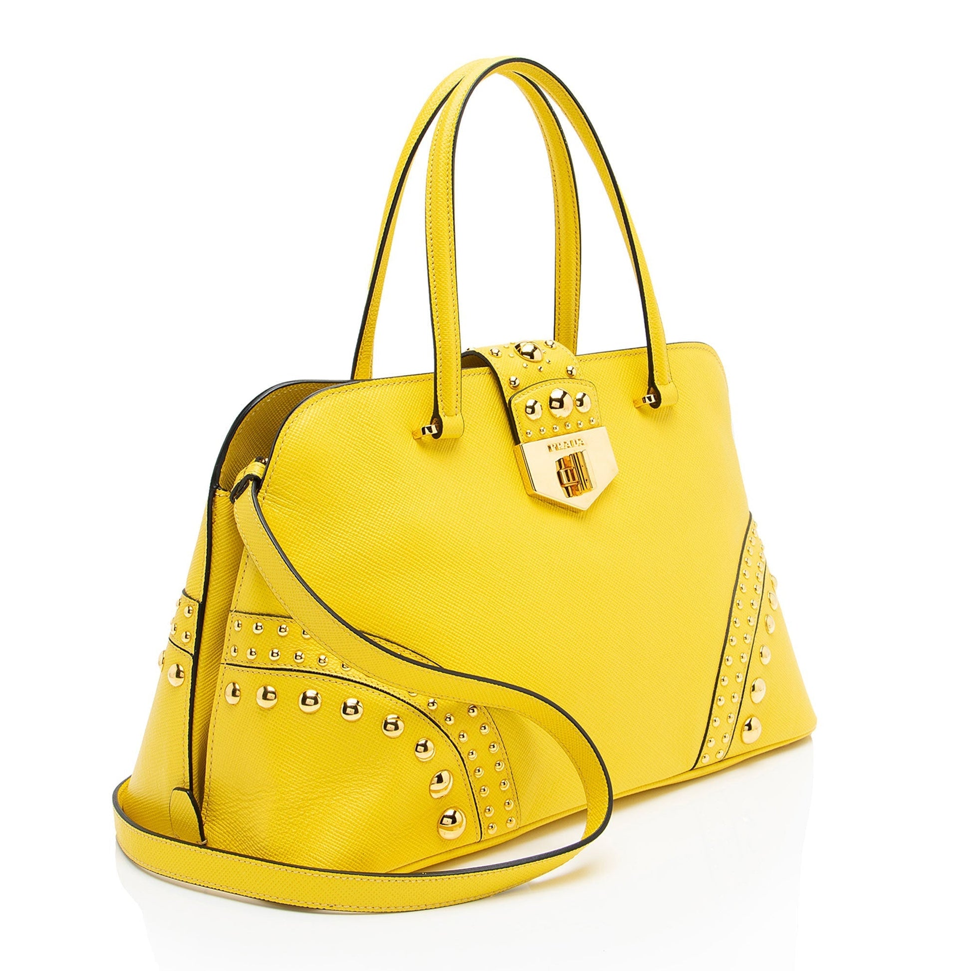 Prada Studded Turnlock Dome Satchel Saffiano Satchel Bag