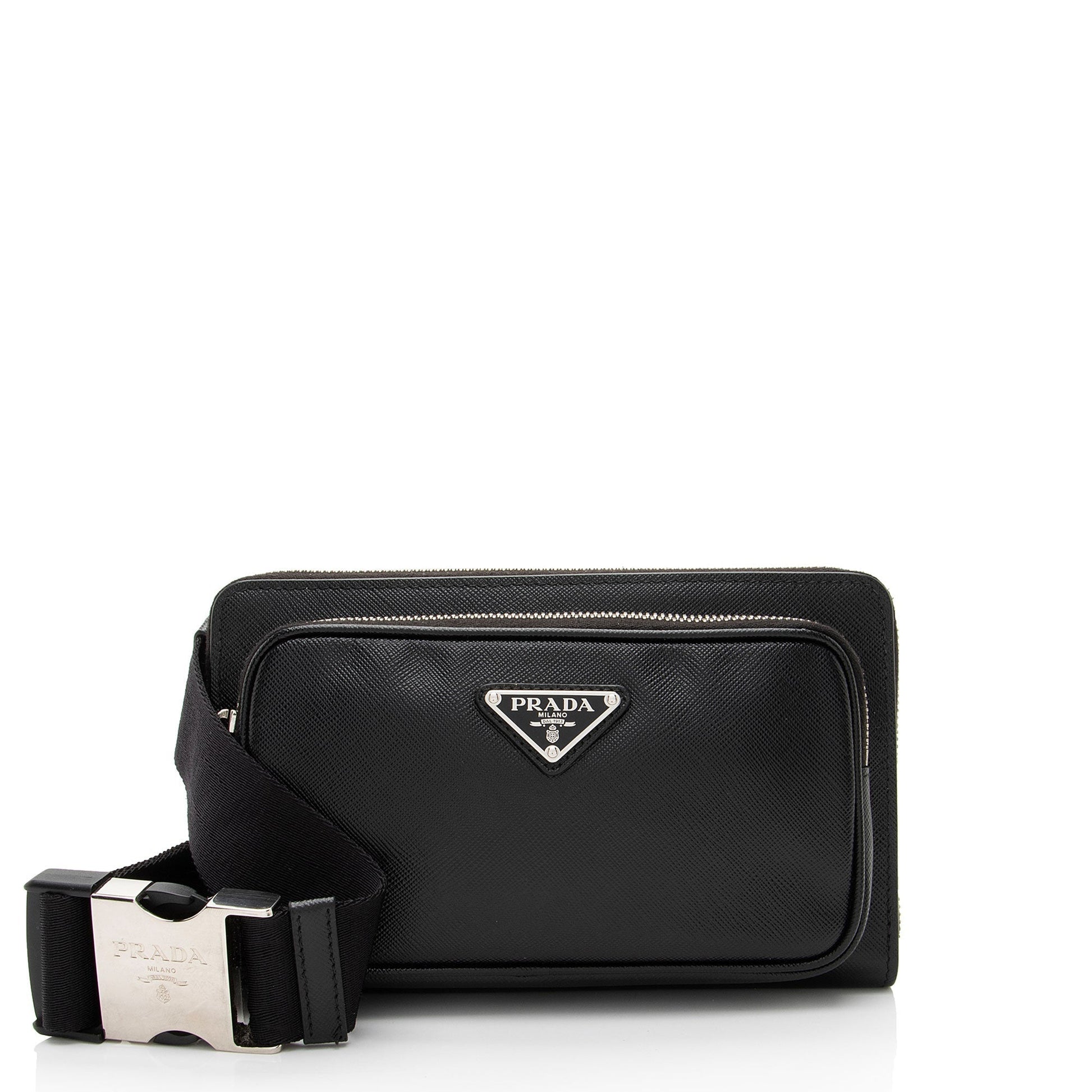 Prada Travel Double Sling Bag Saffiano Zip Crossbody Bag