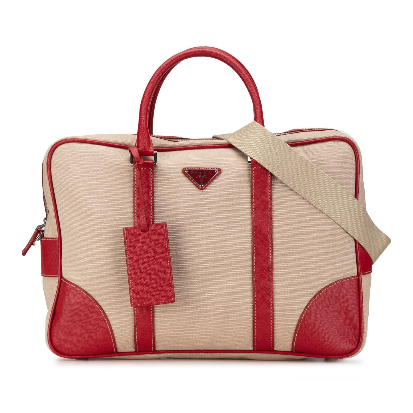 Prada Trimmed Briefcase Shg Hgtcfn Tote Bag Canvas Saffiano