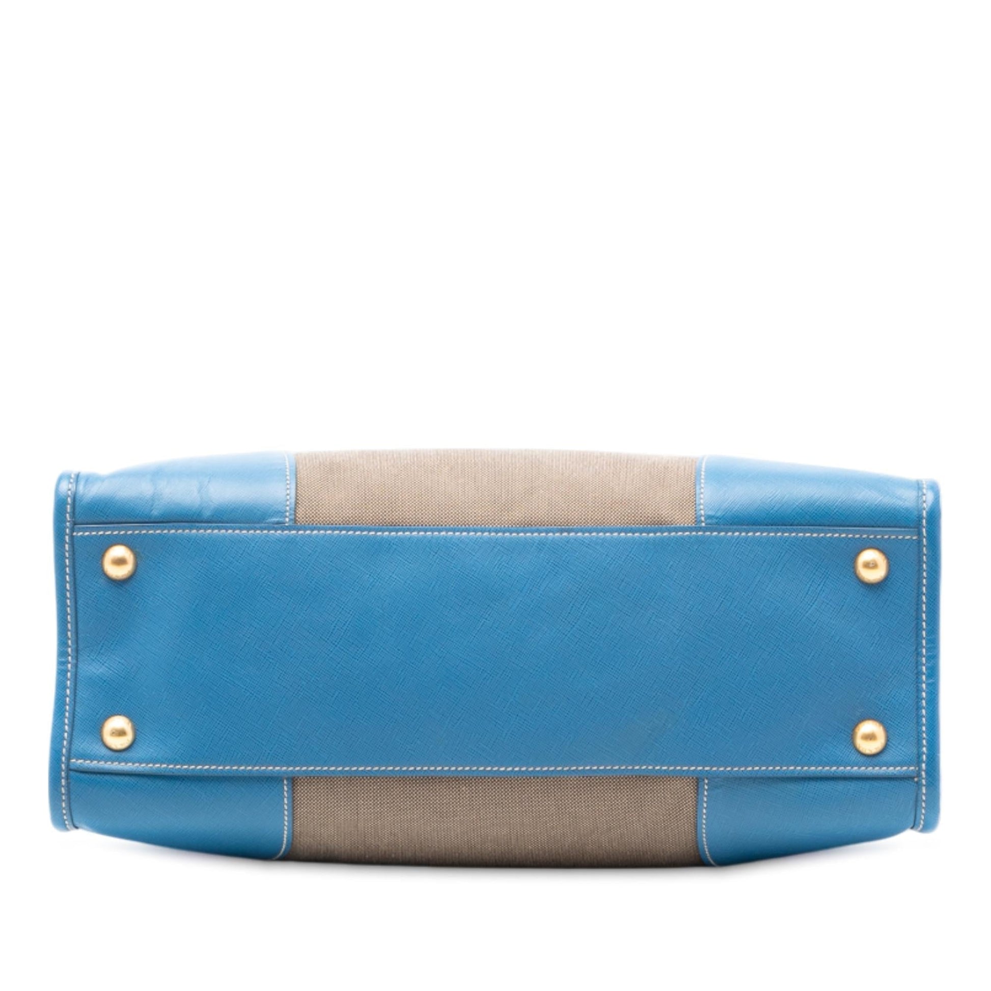 Prada Trimmed Canapa Double Satchel Canvas Saffiano Logo Satchel Bag