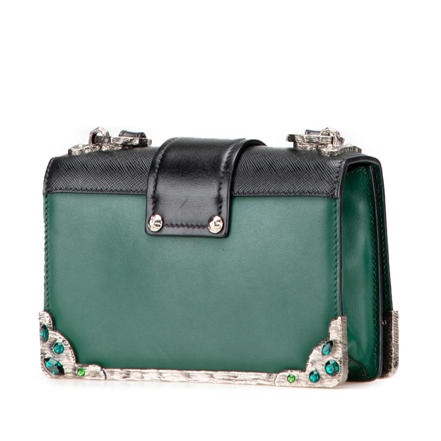 Prada Trimmed City Calf Crystal Cahier Crossbody Saffiano Crossbody Bag
