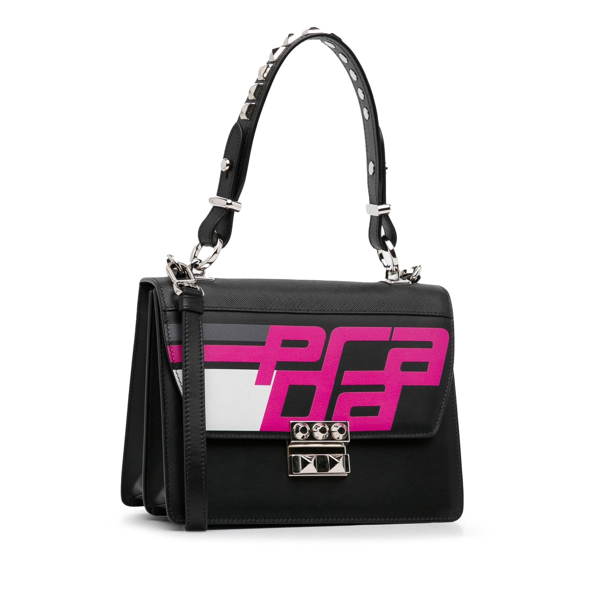 Prada Trimmed City Calf Racing Elektra Satchel Shg Xahhad Saffiano Logo Satchel Bag