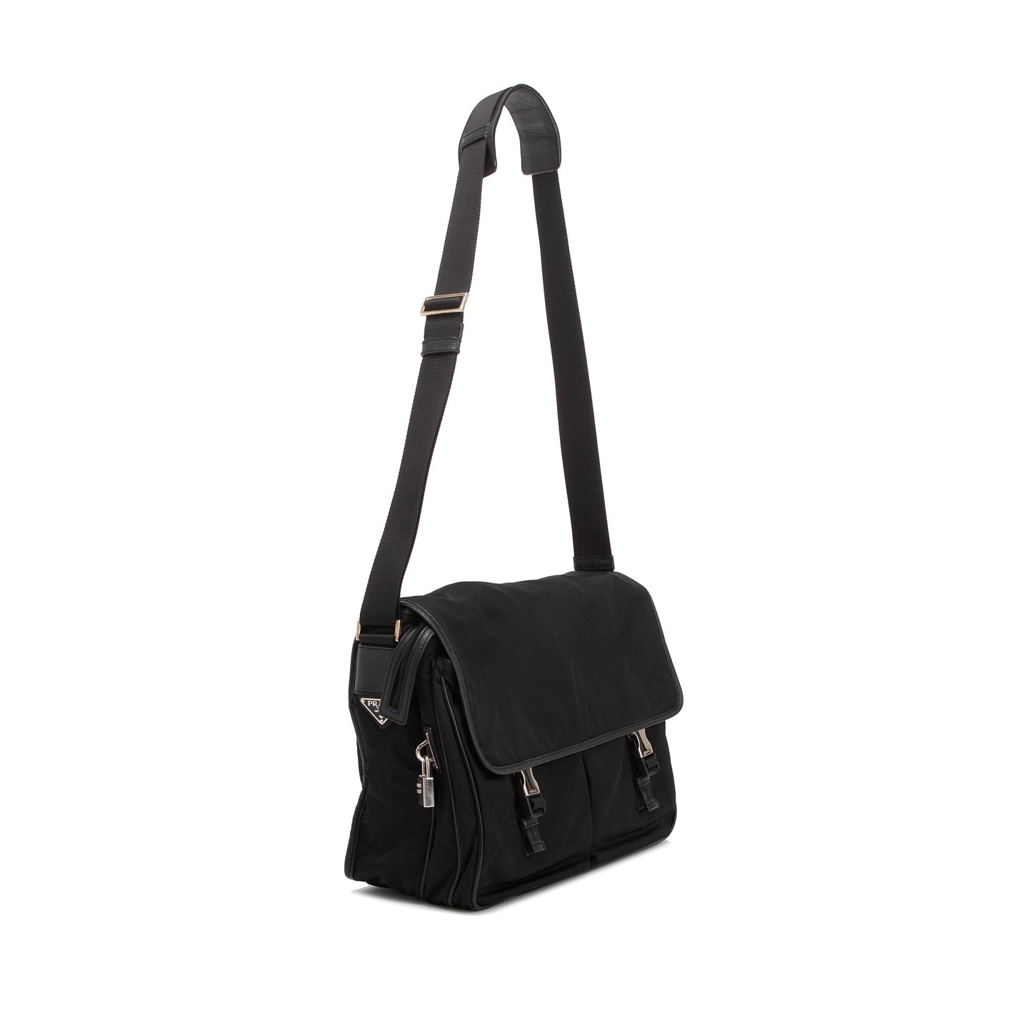 Prada Saffiano Trimmed Tessuto Messenger Bag Nylon Travel Bag