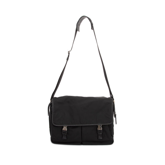 Prada Saffiano Trimmed Tessuto Messenger Bag Nylon Travel Bag