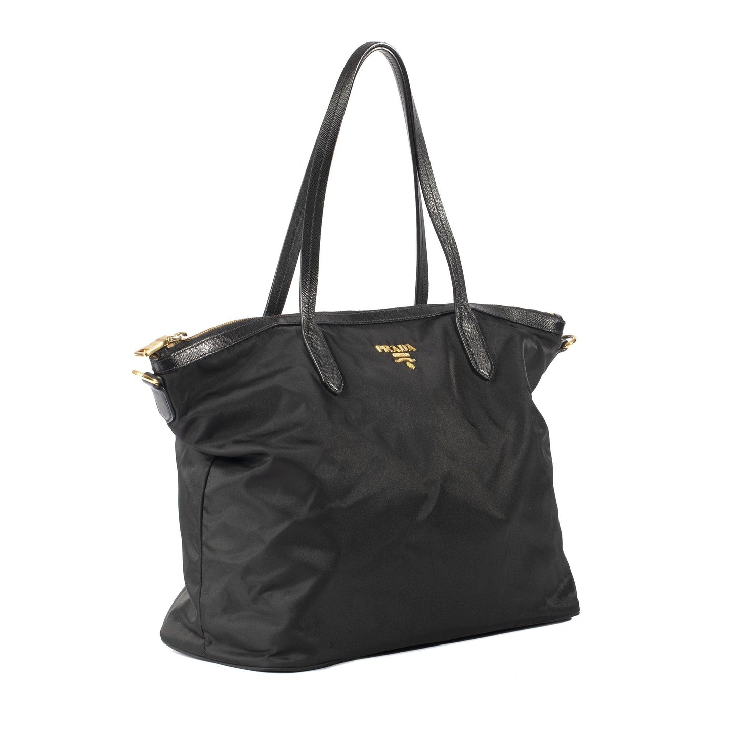 Prada Saffiano Trimmed Vela Tote Handbag Nylon Tote Bag