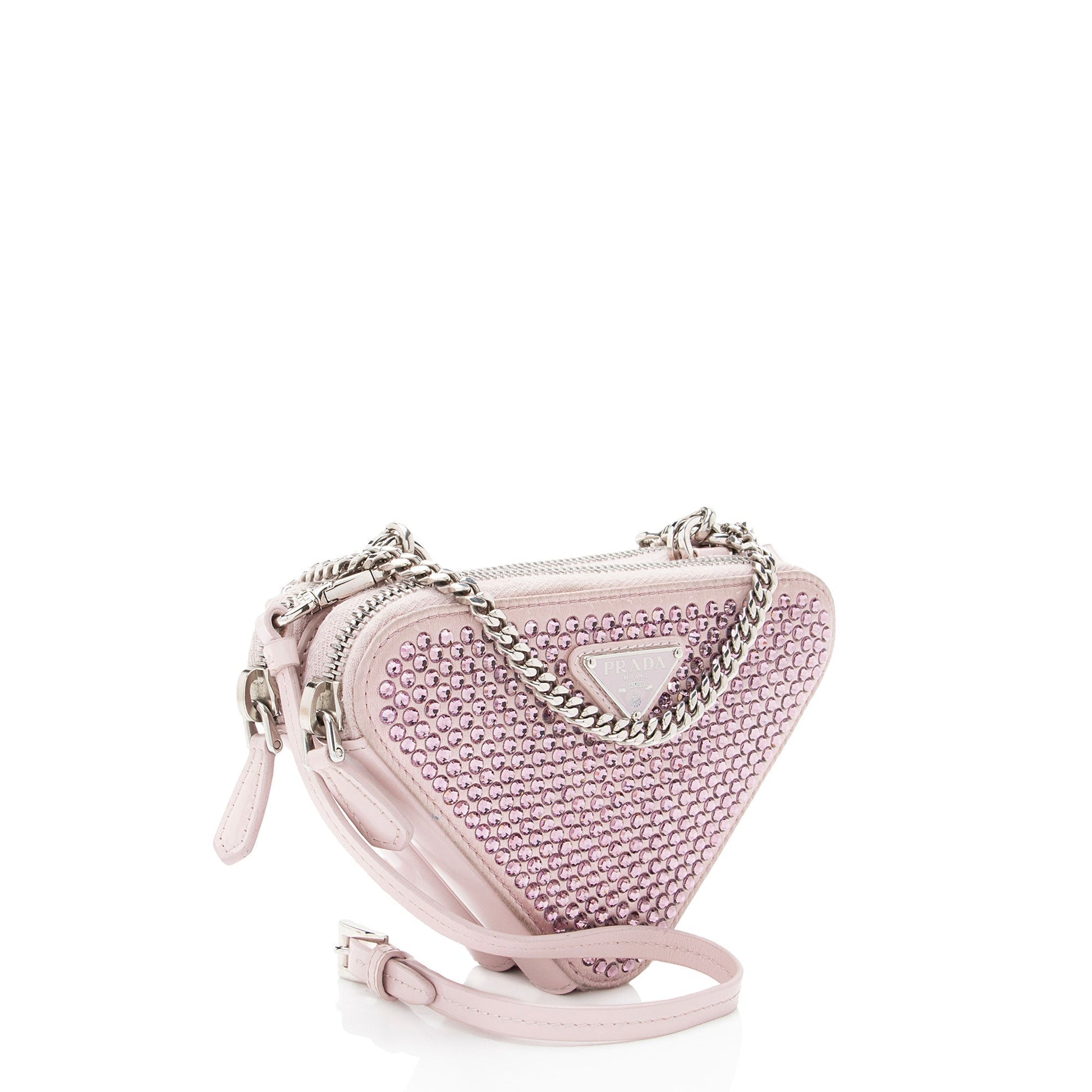 Prada Crystal Triangle Crossbody Satin Mini Crossbody Bag
