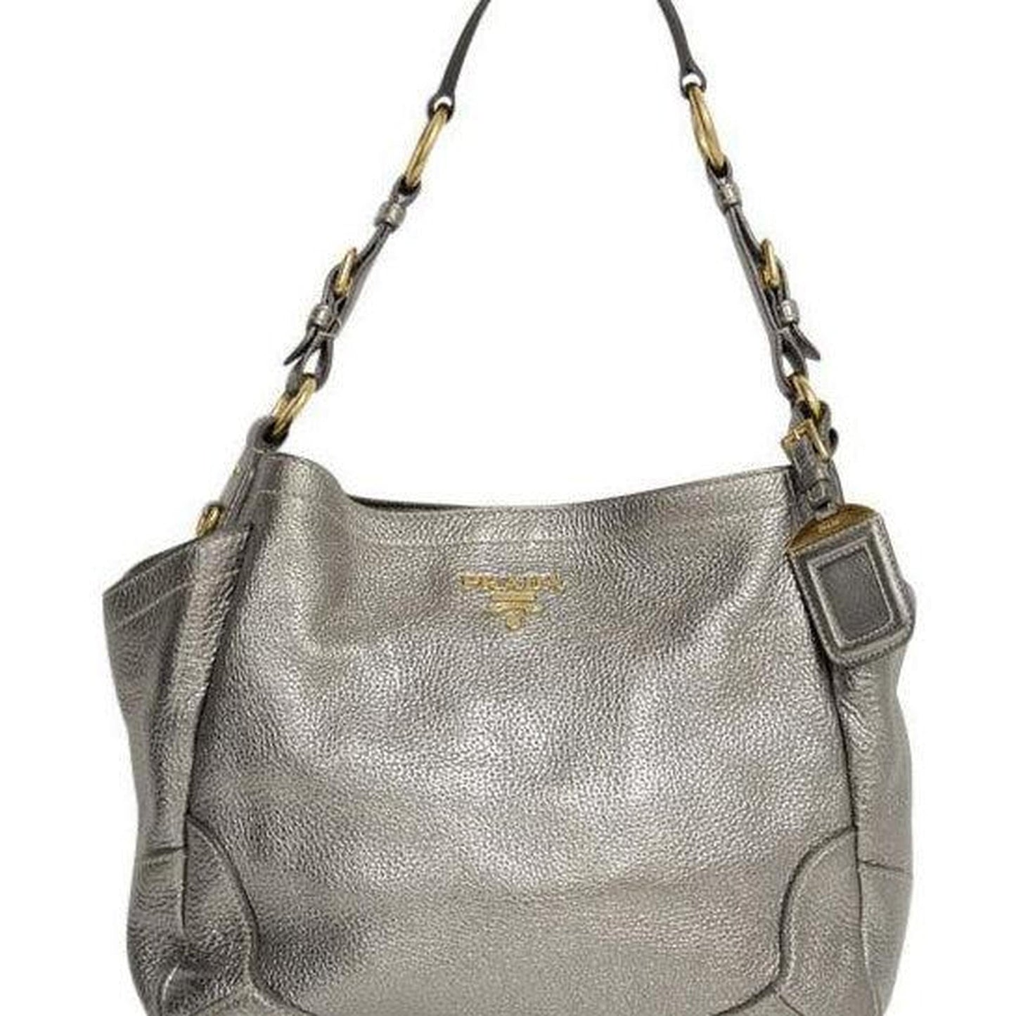 Prada Metallic Peltro Vitello Daino Pocket Tote Bag Silver
