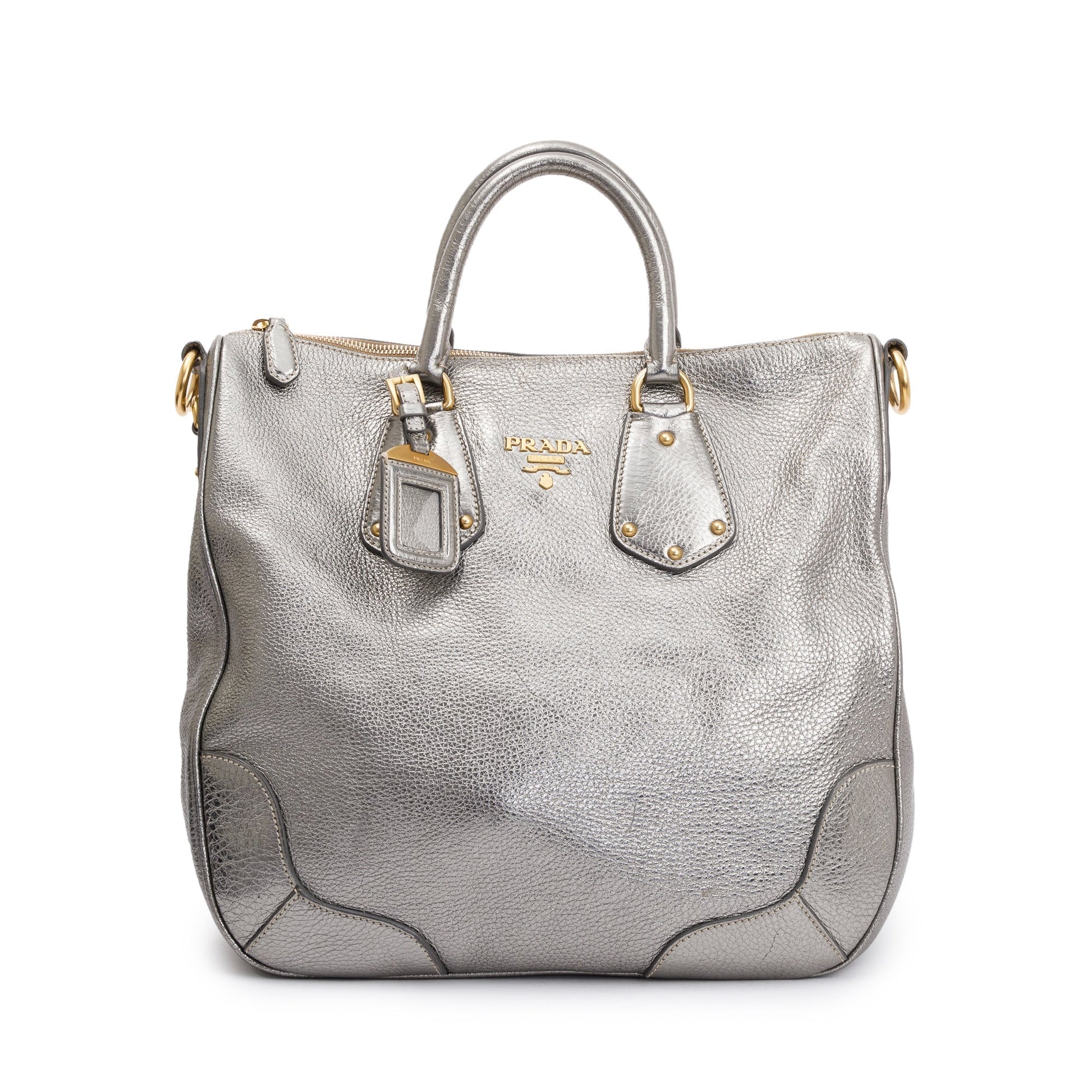 Prada Vitello Daino Tote Handbag Leather Silver Tote Bag