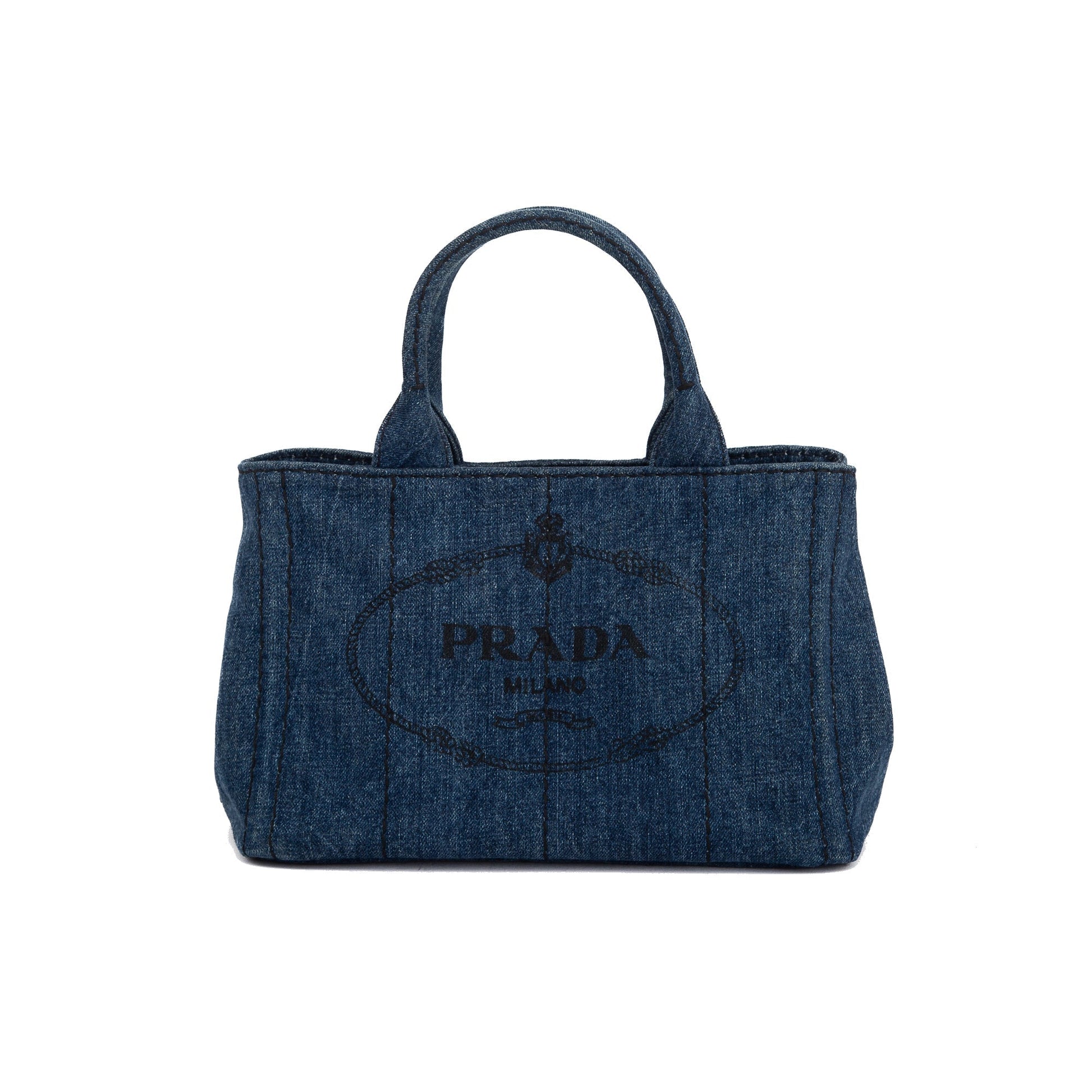 Prada Canapa Tote Handbag Denim Small Tote Bag