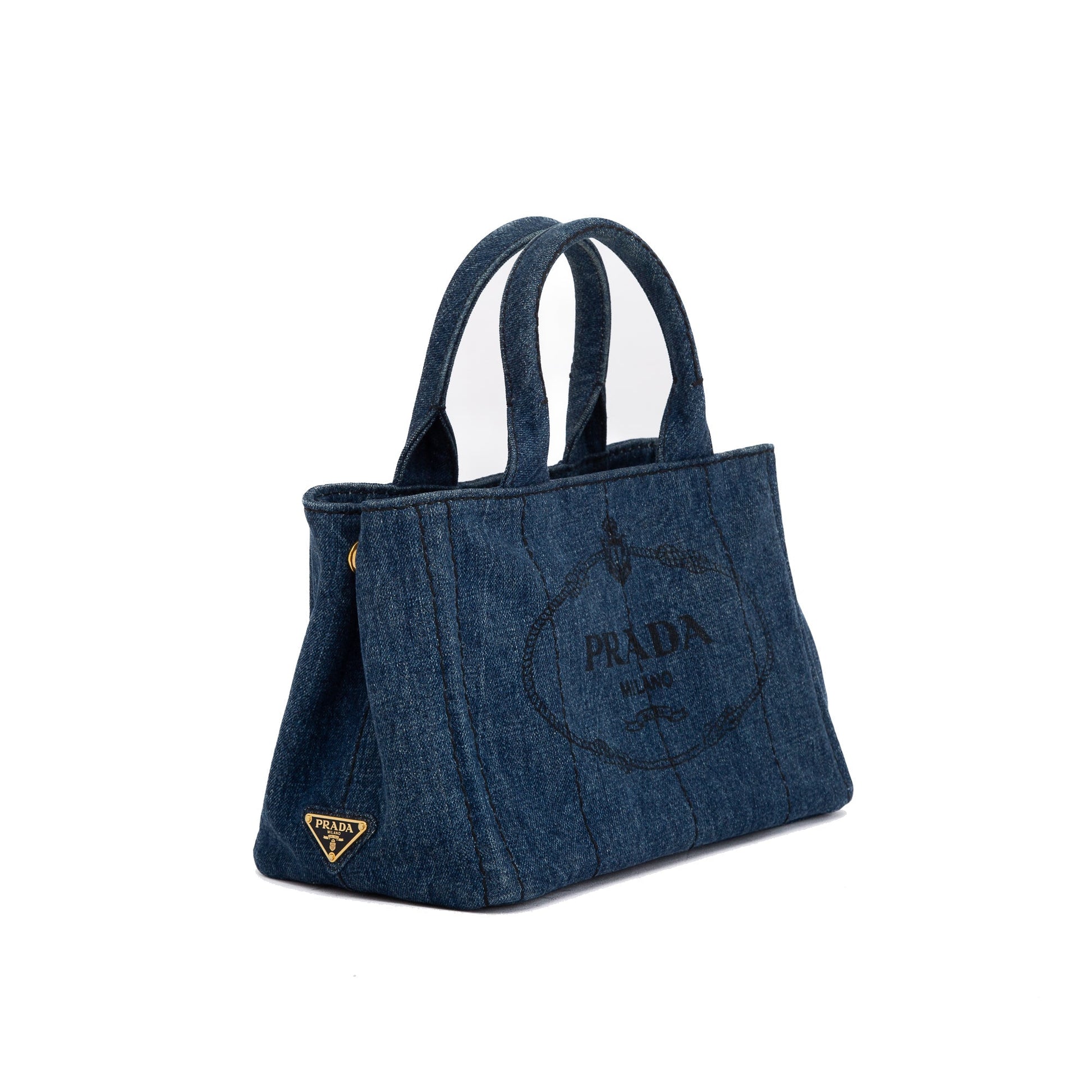 Prada Canapa Tote Handbag Denim Small Tote Bag