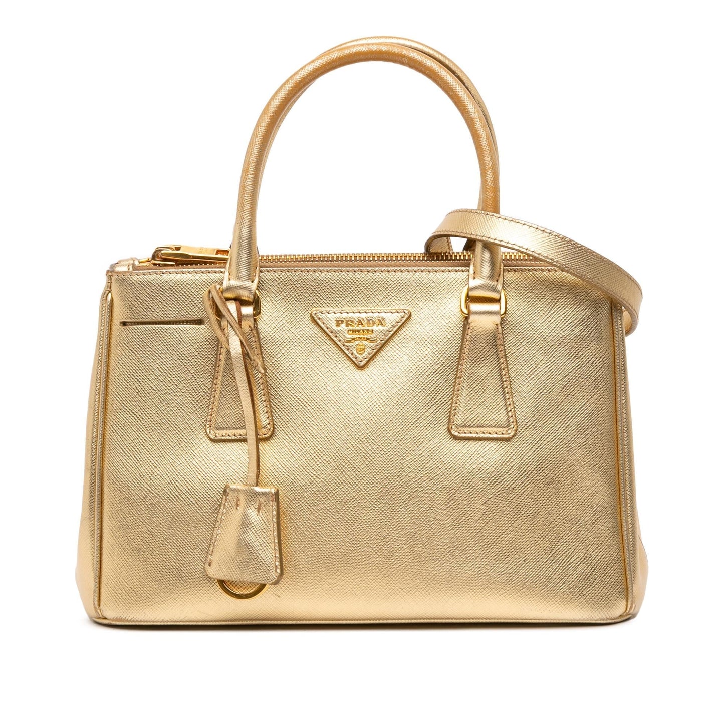 Prada Metallic Lux Galleria Double Satchel Saffiano Small Zip Satchel Bag