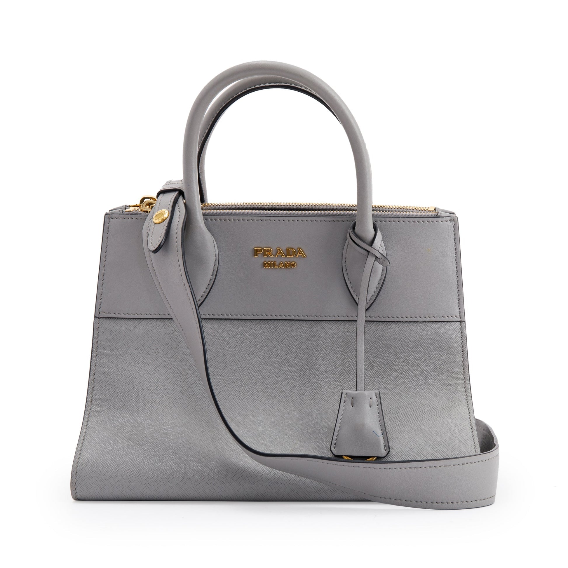 Prada Saffiano & City Calf Paradigme Tote Handbag Leather Small Tote Bag