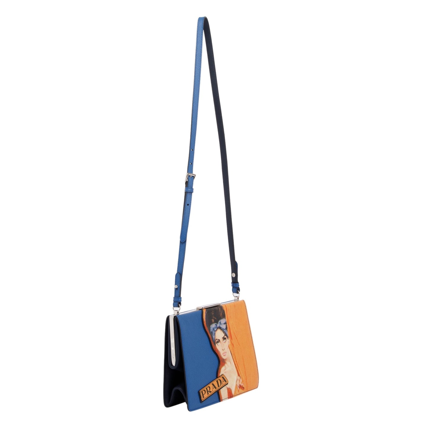 Prada Saffiano Patch Comics Light Frame Shoulder Bag Small