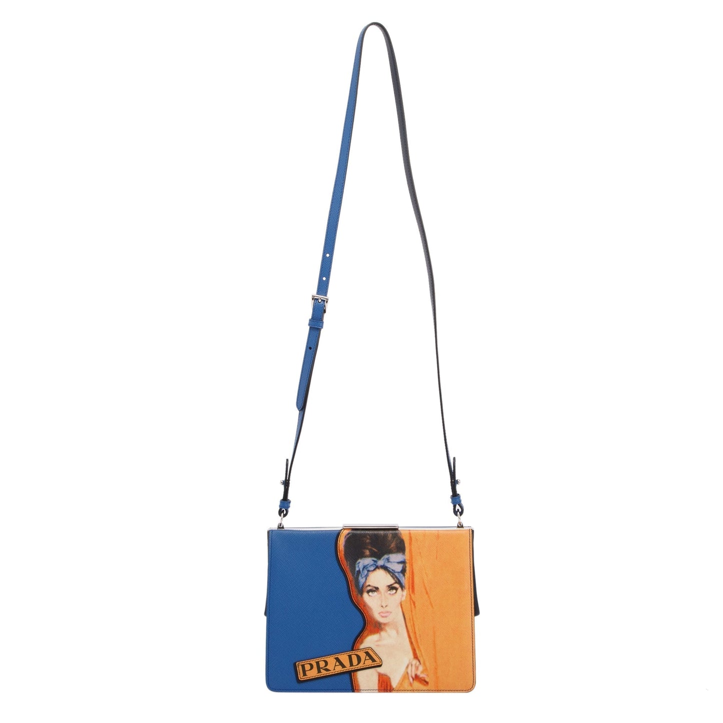 Prada Saffiano Patch Comics Light Frame Shoulder Bag Small
