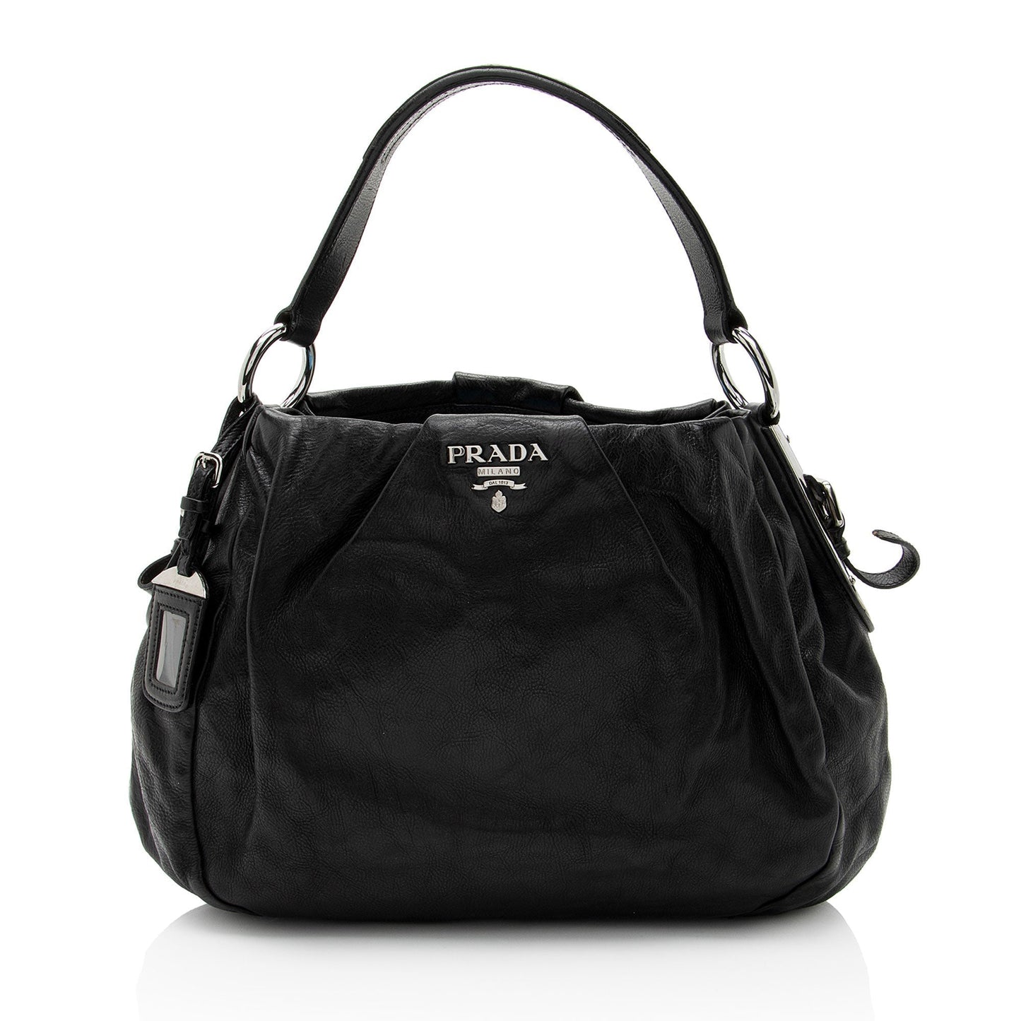 Prada Soft Calf Pleated Hobo Shoulder Bag