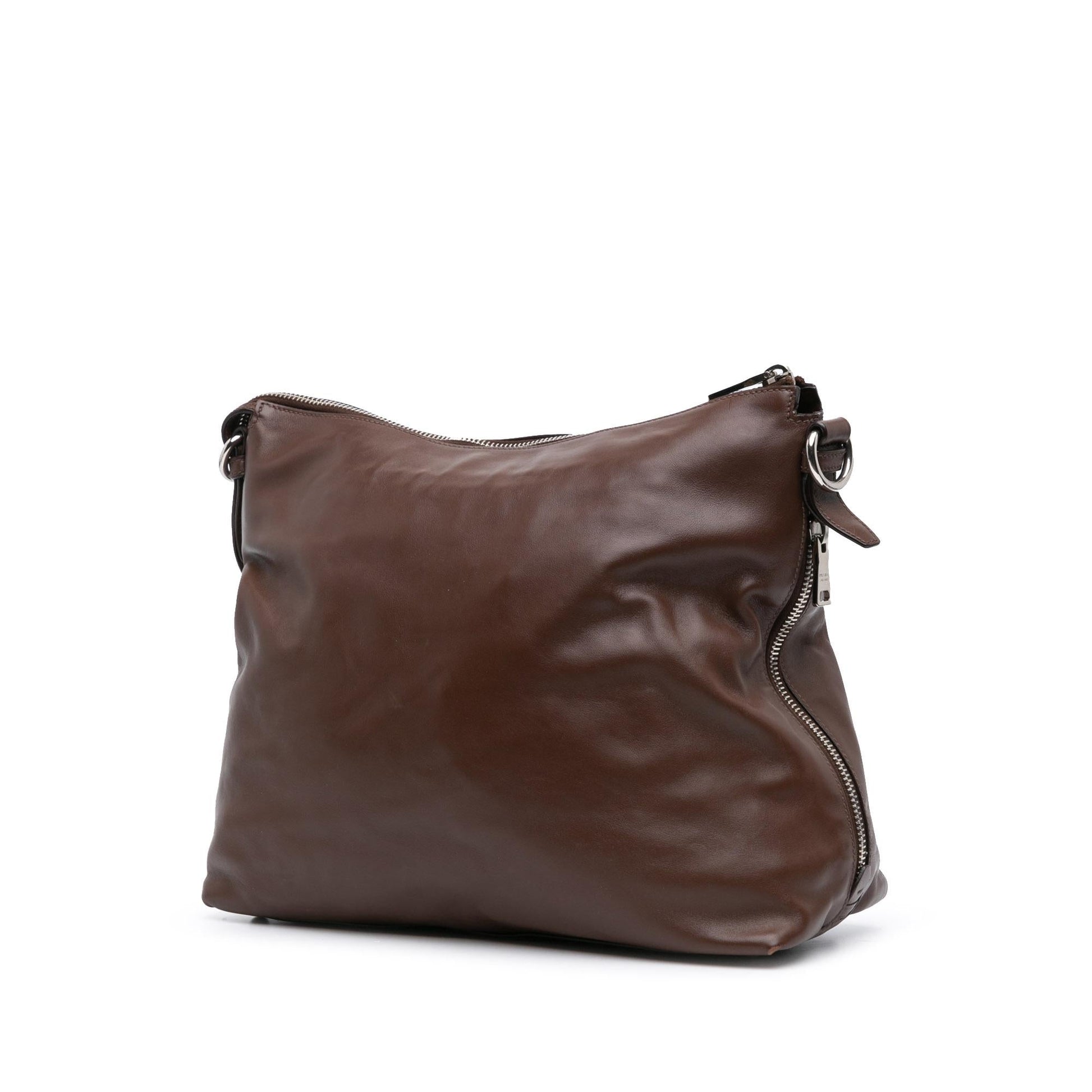 Prada Soft Calf Side Hobo Zip Shoulder Bag
