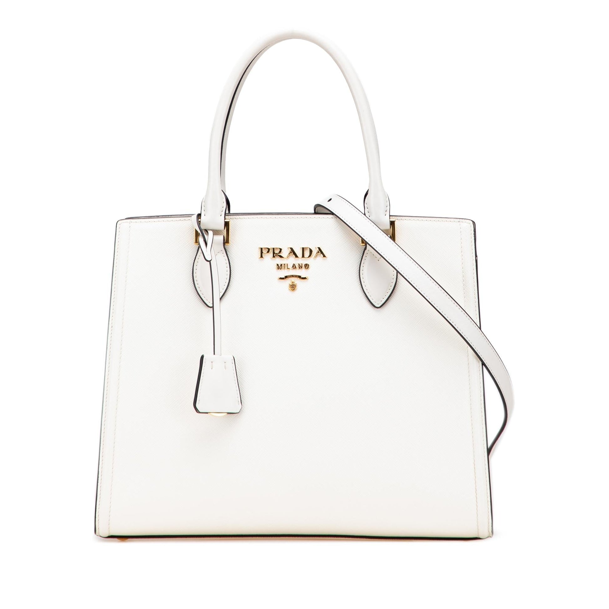 Prada Soft Calf Trimmed Lux Satchel Saffiano Satchel Bag