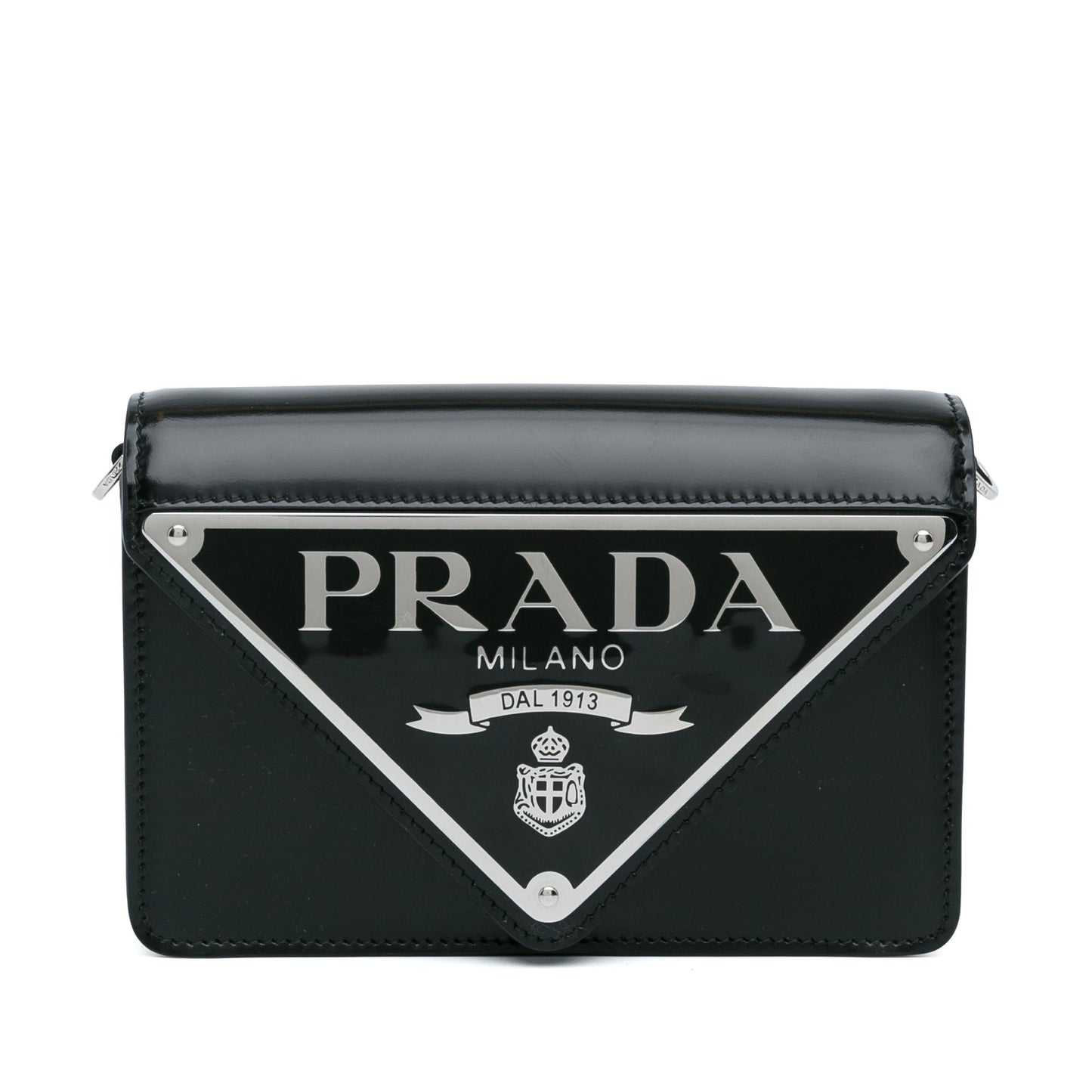 Prada Spazzolato Triangle Plate Crossbody Shg Hpuuzu Chain Logo Flap Crossbody Bag
