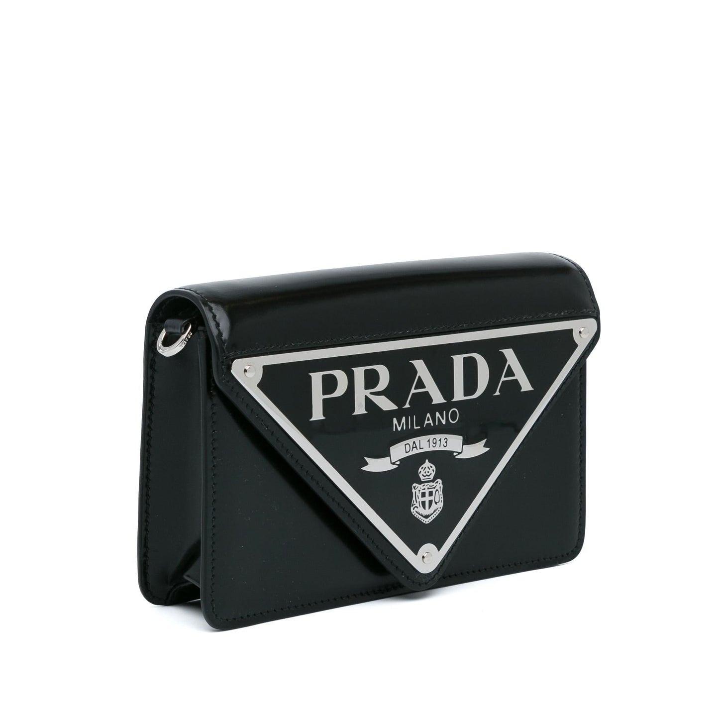 Prada Spazzolato Triangle Plate Crossbody Shg Hpuuzu Chain Logo Flap Crossbody Bag