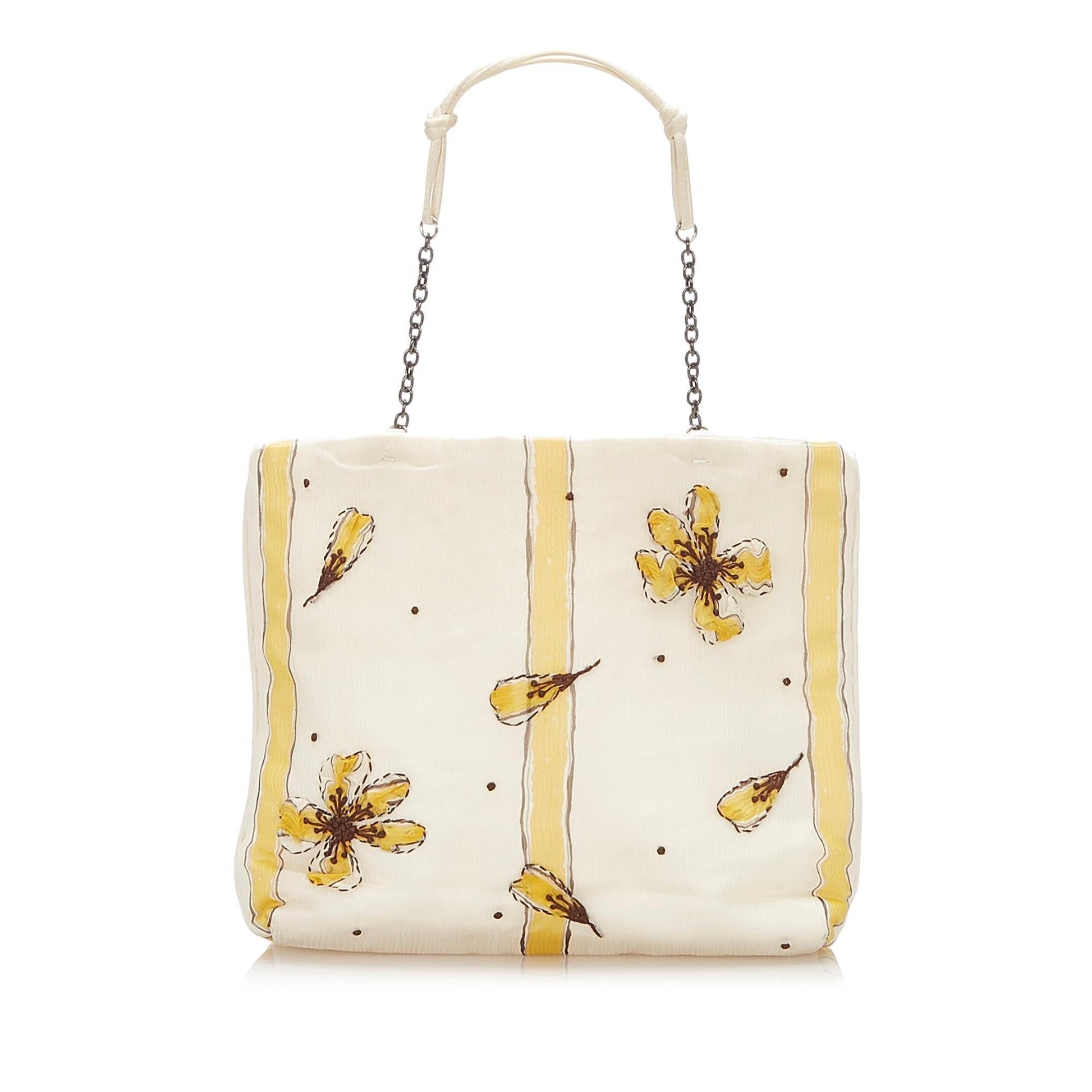 Prada Striped Floral Silk Tote Bag