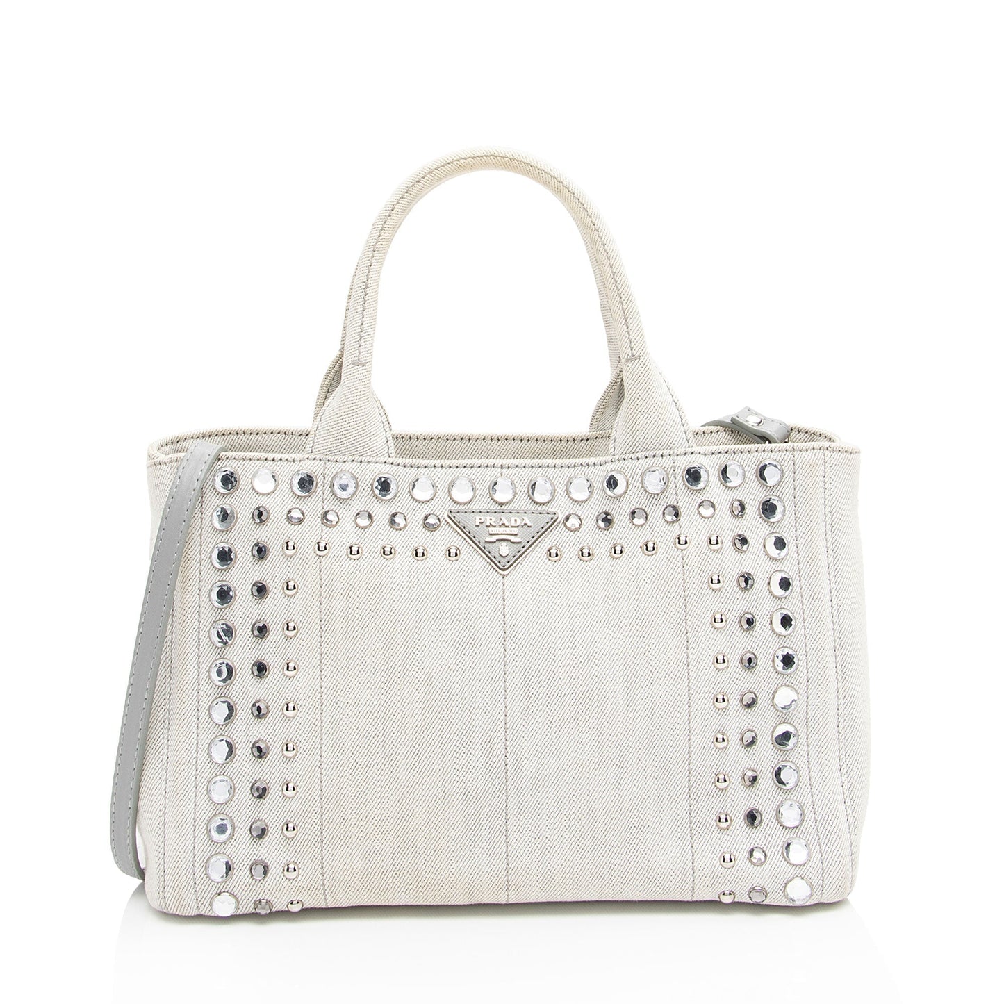 Prada Studded Crystal Tote Shf Sqg4Px Denim Tote Bag