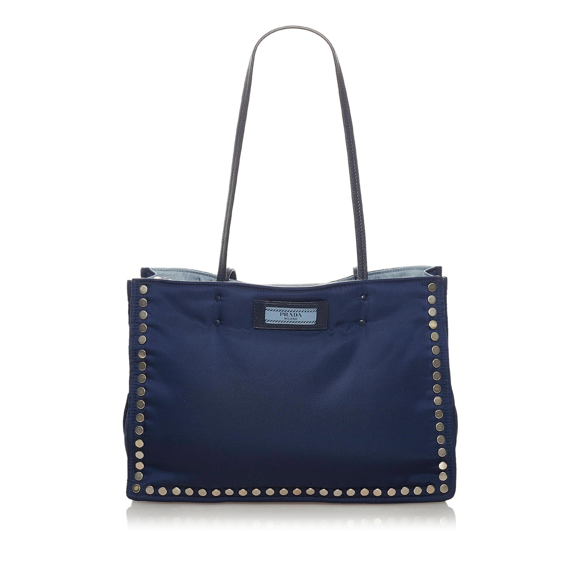 Prada Studded Etiquette Tote Bag Shg Leather