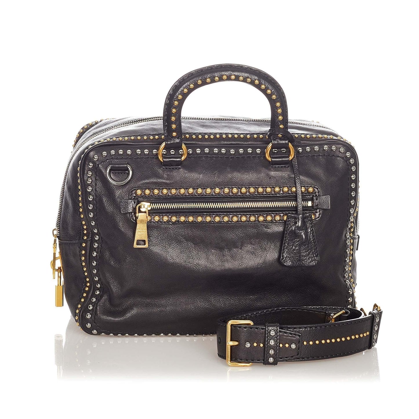 Prada Studded Satchel Shg Leather Satchel Bag