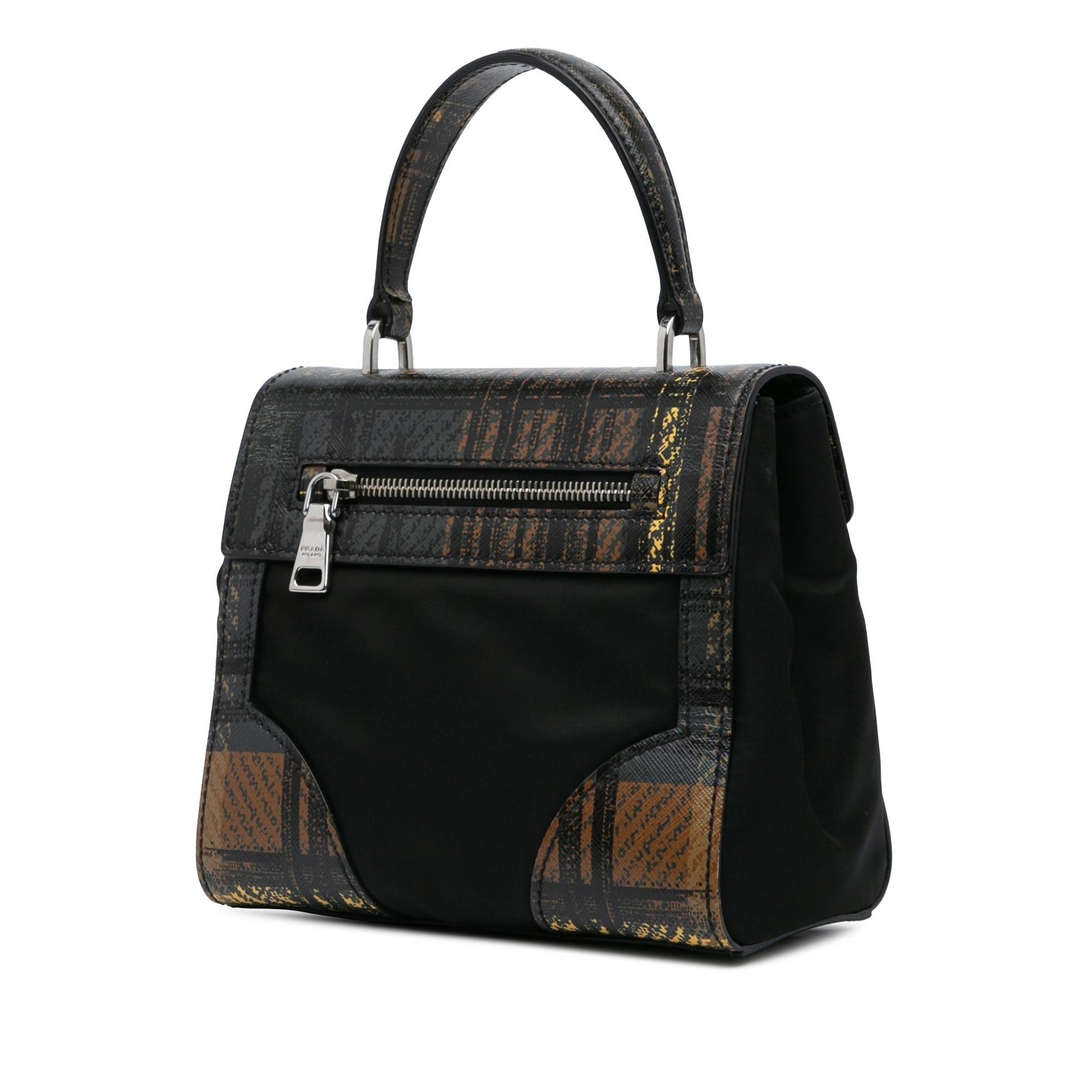 Prada Tartan Trimmed Tessuto Satchel Saffiano Satchel Bag