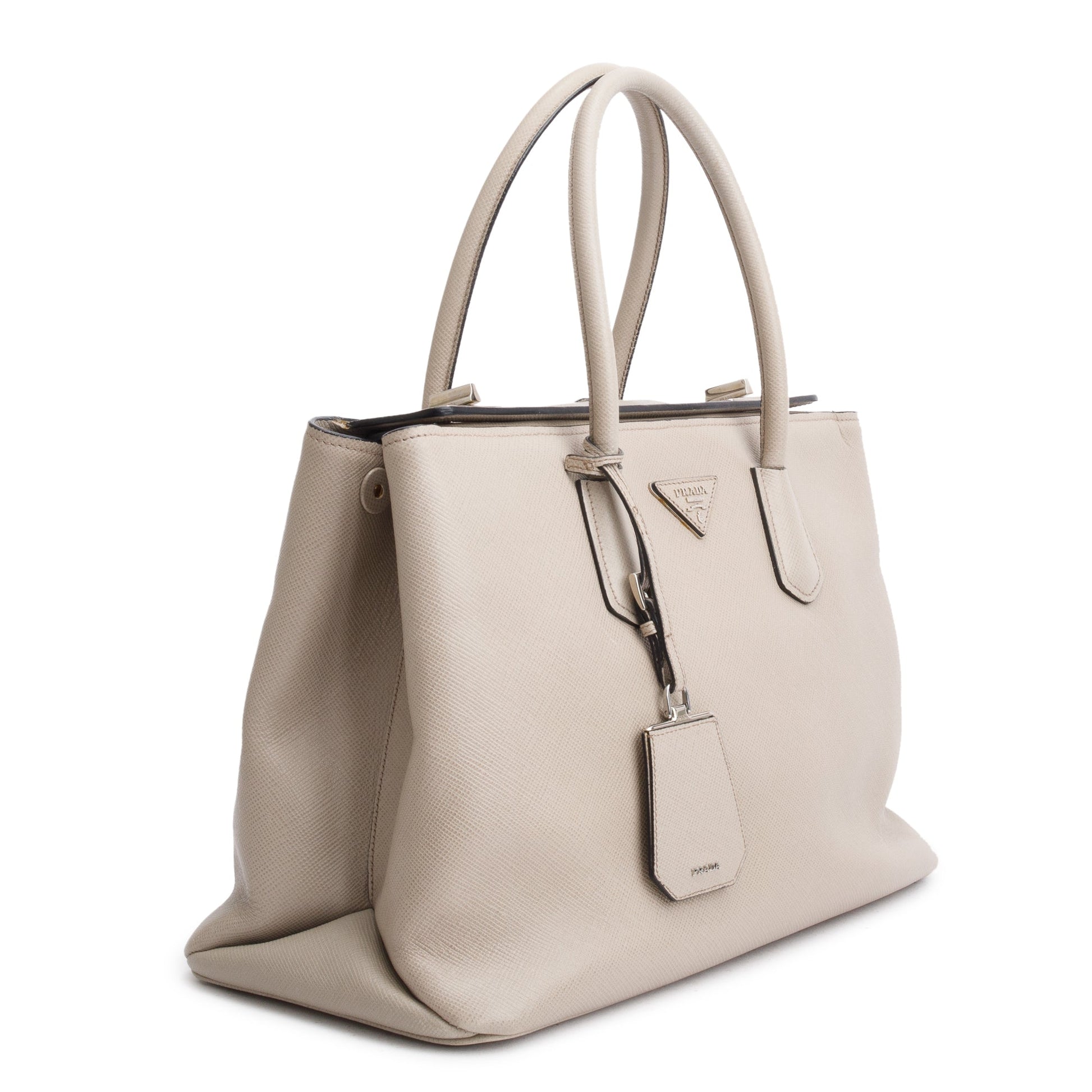 Prada Taupe Cuir Turnlock Twin Tote Saffiano Medium Tote Bag
