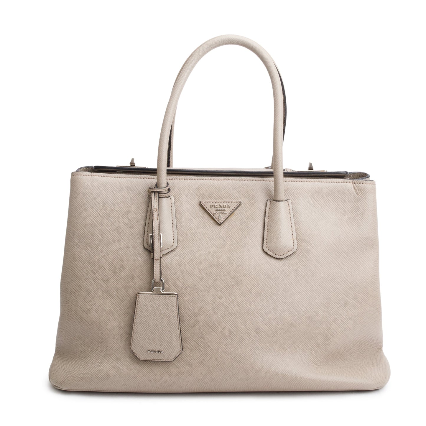 Prada Taupe Cuir Turnlock Twin Tote Saffiano Medium Tote Bag