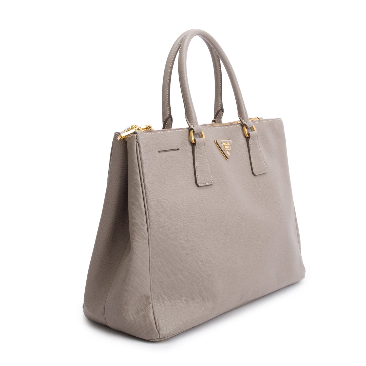 Prada Taupe Saffiano Lux Double Zip Galleria Tote Large Tote Bag