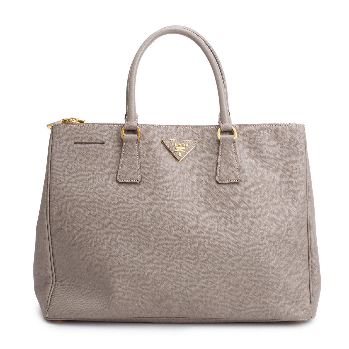 Prada Taupe Saffiano Lux Double Zip Galleria Tote Large Tote Bag