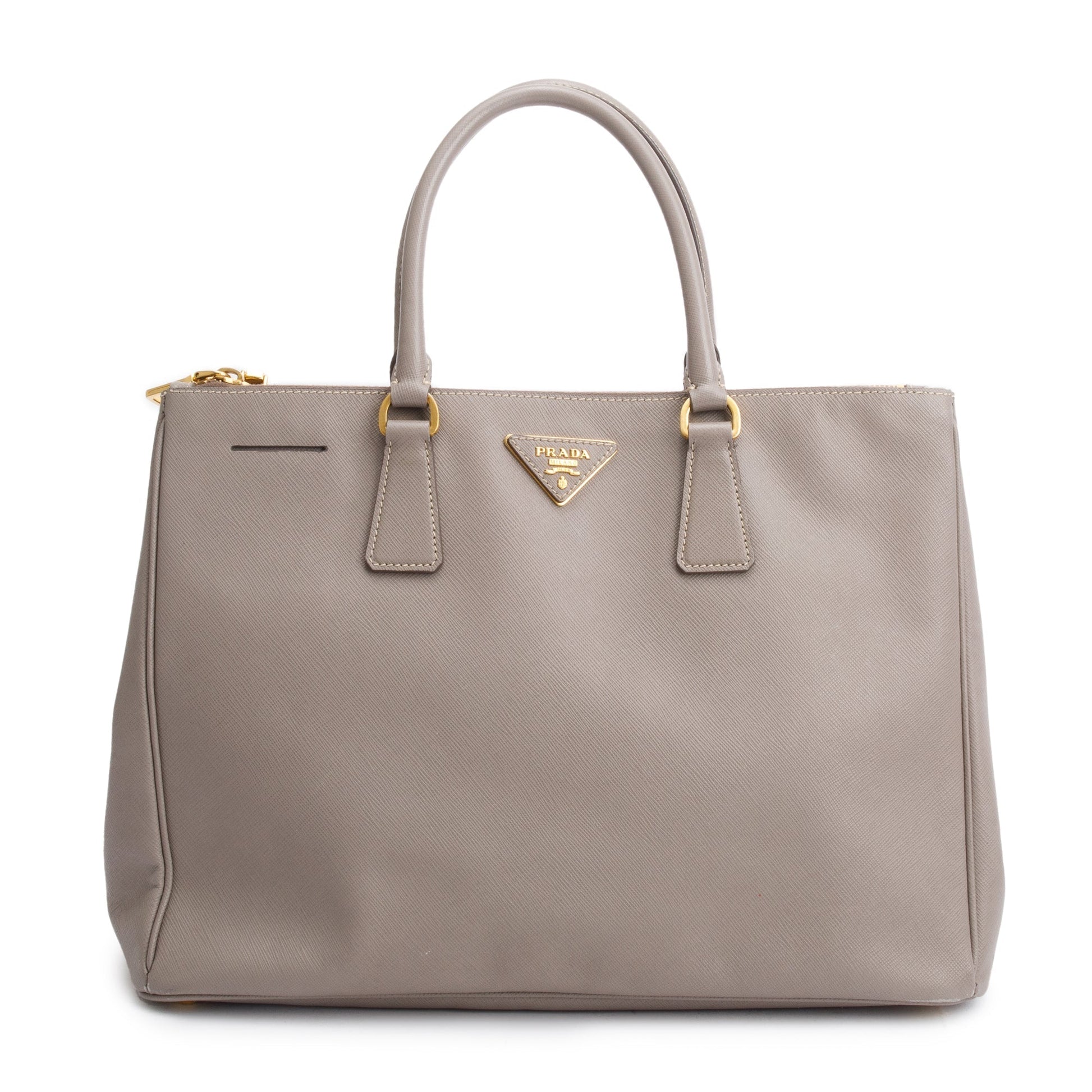 Prada Taupe Saffiano Lux Double Zip Galleria Tote Large Tote Bag