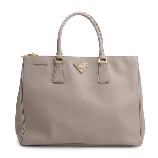 Prada Taupe Lux Double Galleria Tote Saffiano Large Zip Tote Bag