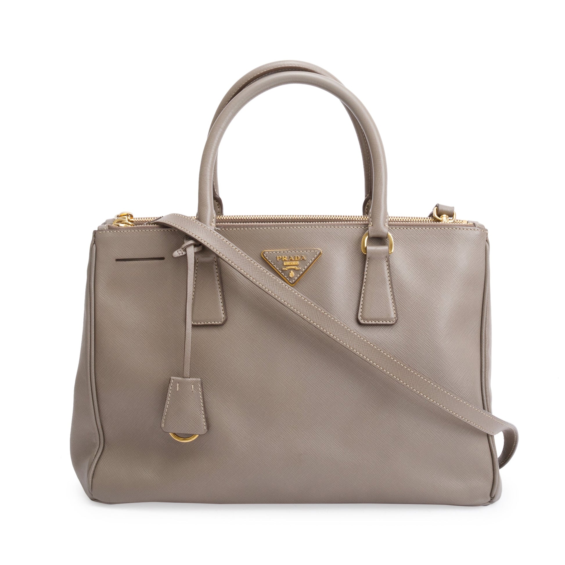 Prada Taupe Saffiano Lux Double Zip Galleria Tote Medium Tote Bag