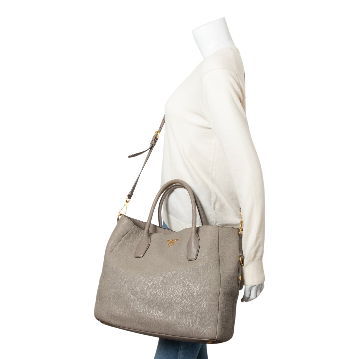 Prada Taupe Vitello Daino Tote Handbag Leather Tote Bag