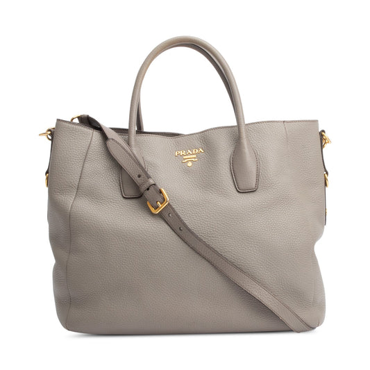 Prada Taupe Vitello Daino Tote Handbag Leather Tote Bag