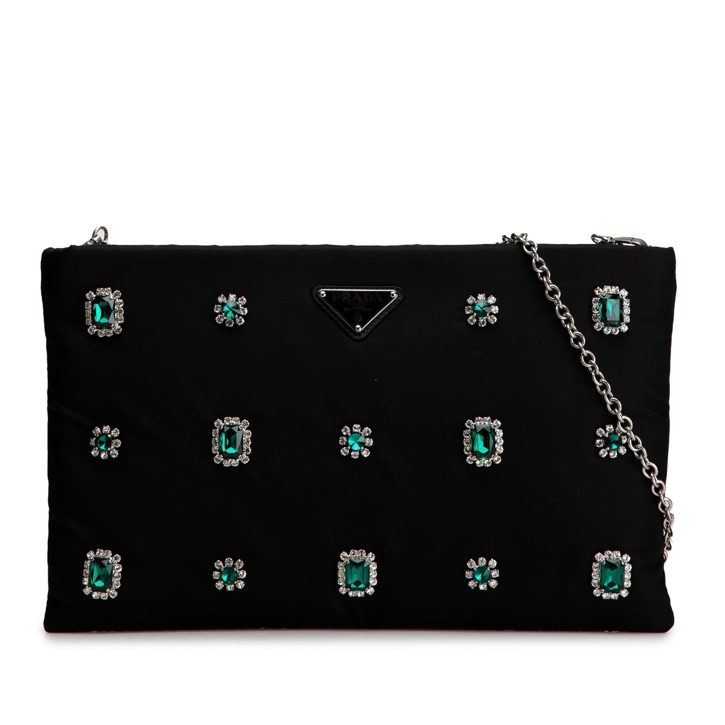 Prada Tessuto Catene Crystal Embellished Crossbody Chain Crossbody Bag