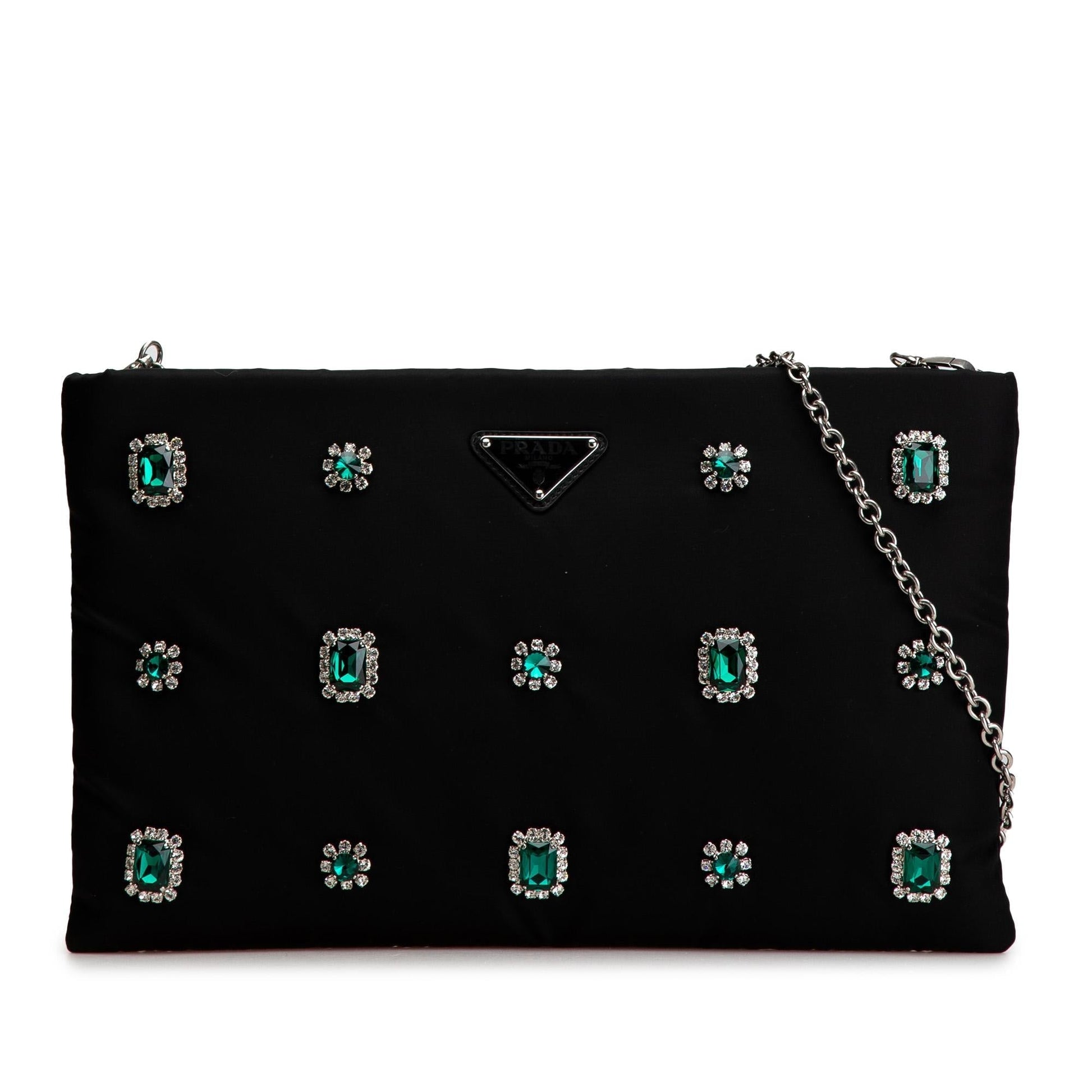 Prada Tessuto Catene Crystal Embellished Crossbody Chain Crossbody Bag
