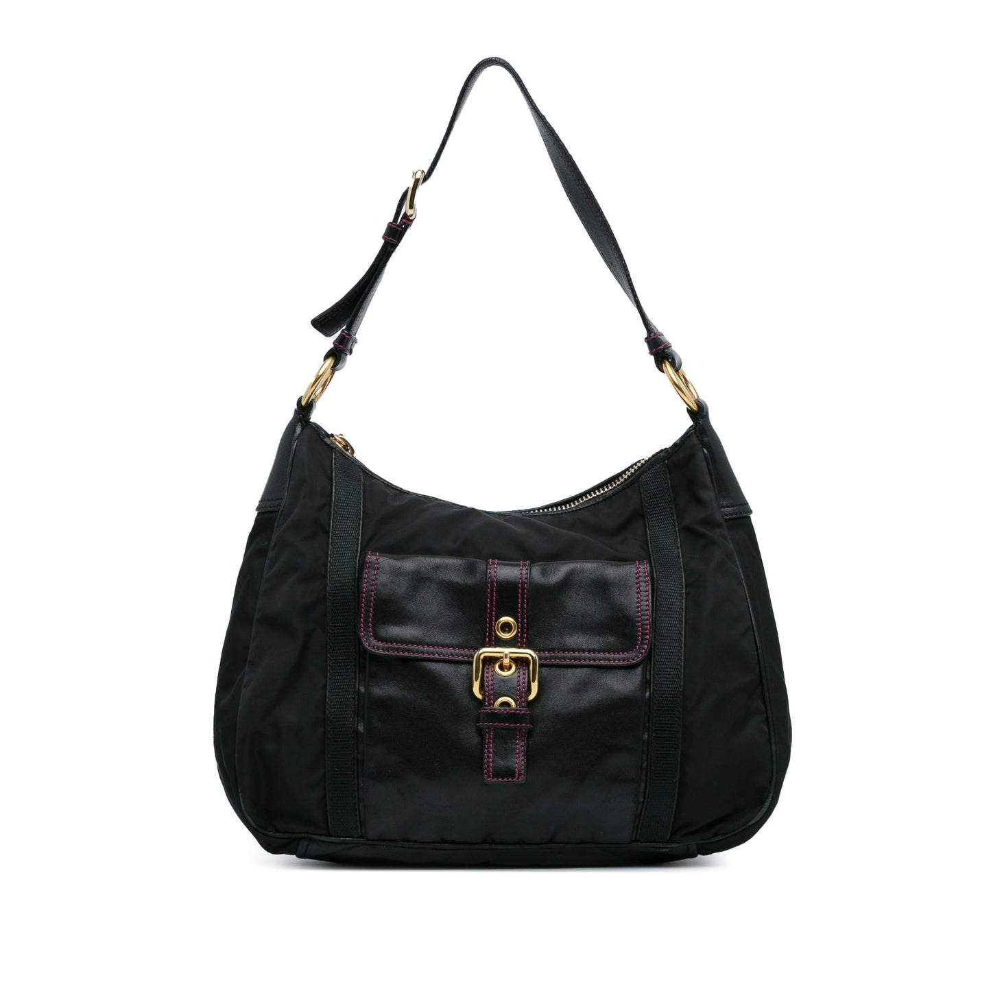 Prada Tessuto City Calf Trimmed Buckle Hobo Shg Xswi3T Shoulder Bag